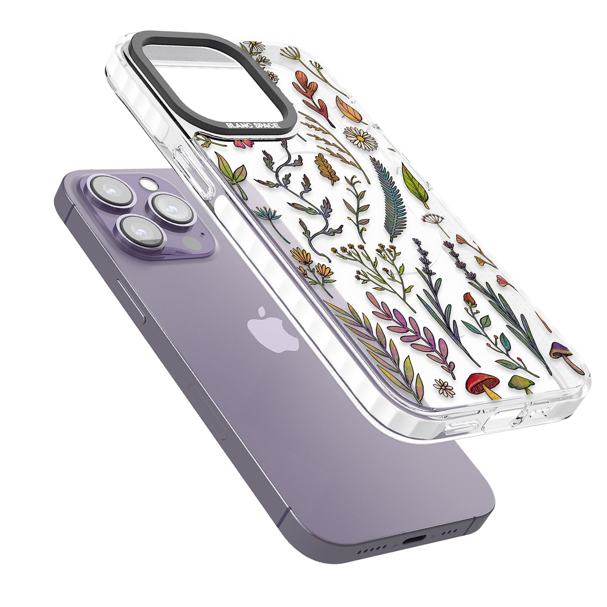 Autumn Wildflowers iPhone 13 Pro / iPhone 13 Pro Max / iPhone 14 Pro / iPhone 14 Pro Max / iPhone 15 Pro / iPhone 15 Pro Max Impact Pro Clear Phone Case angled