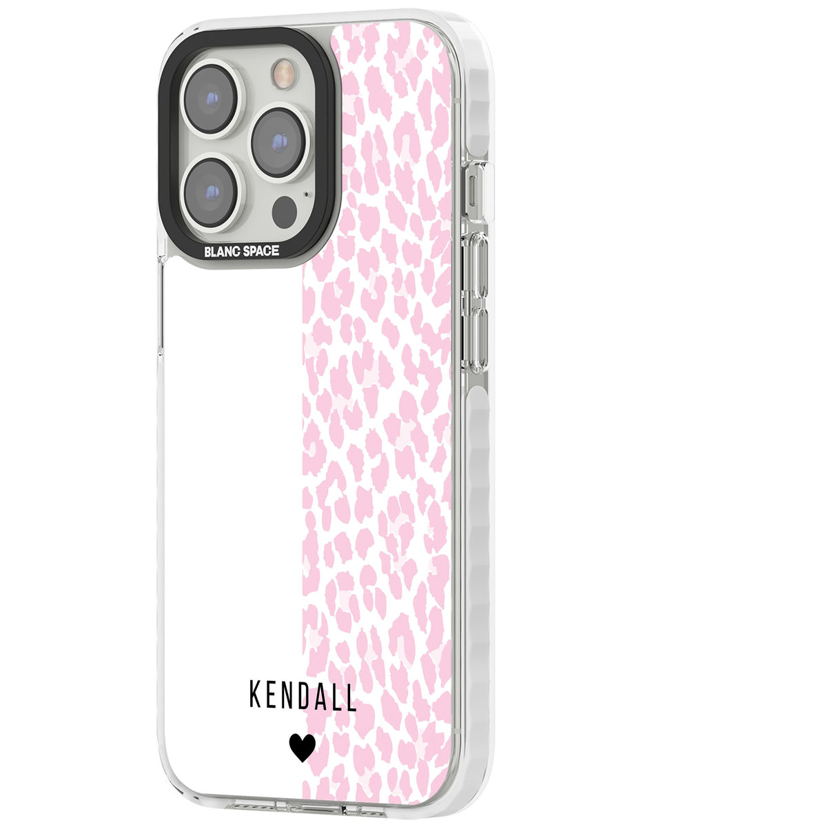 Personalised Pink Leopard iPhone 13 Pro / iPhone 13 Pro Max / iPhone 14 Pro / iPhone 14 Pro Max / iPhone 15 Pro / iPhone 15 Pro Max Impact Pro Clear Phone Case side