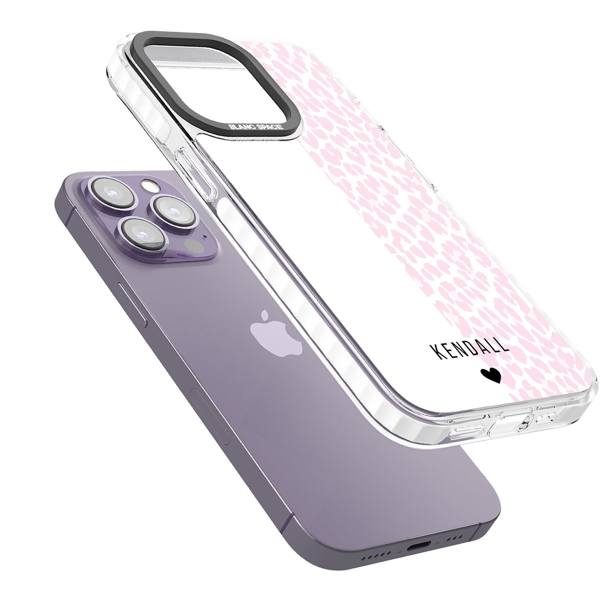 Personalised Pink Leopard iPhone 13 Pro / iPhone 13 Pro Max / iPhone 14 Pro / iPhone 14 Pro Max / iPhone 15 Pro / iPhone 15 Pro Max Impact Pro Clear Phone Case angled