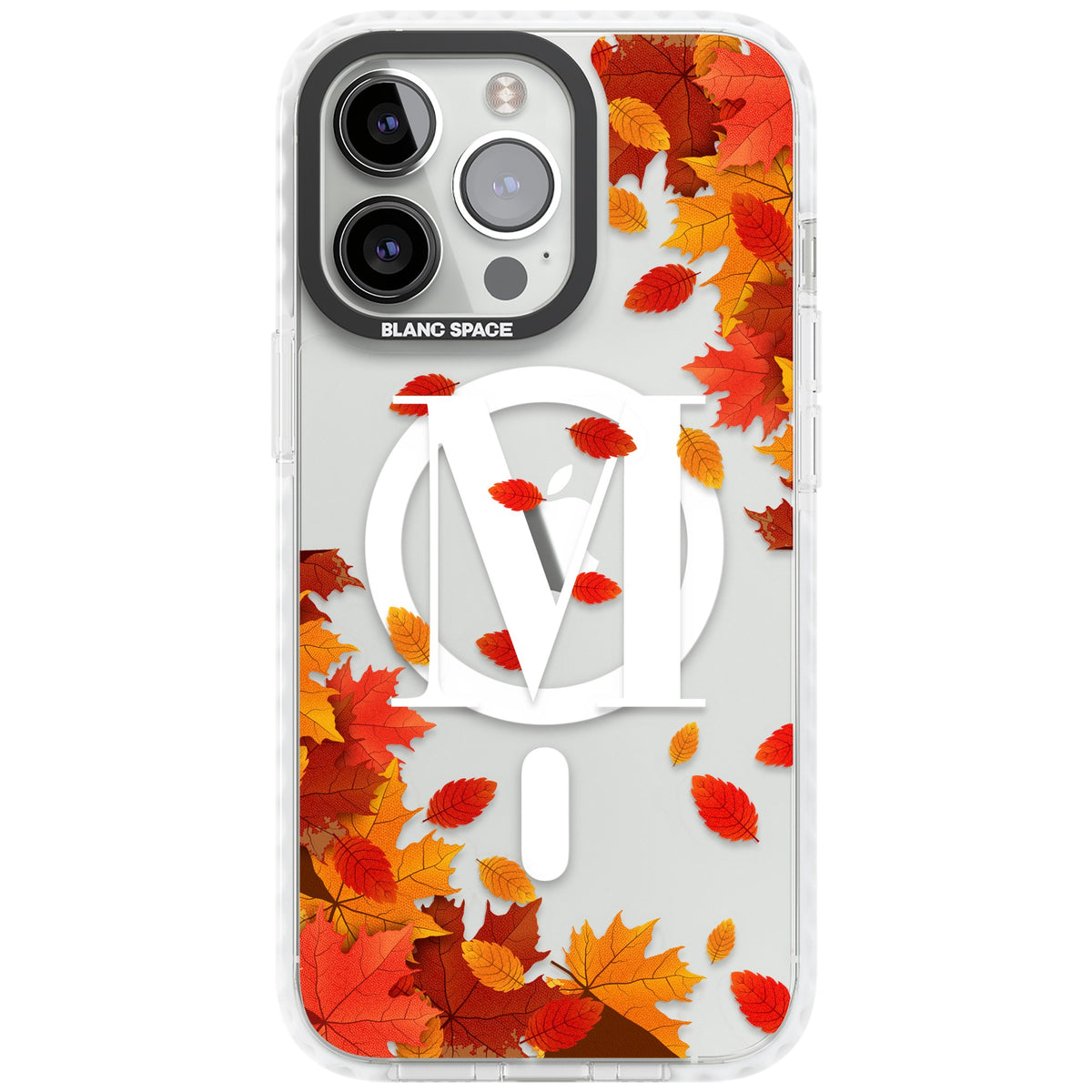 Personalised Autumn Leaves Monogram iPhone 13 Pro / iPhone 13 Pro Max / iPhone 14 Pro / iPhone 14 Pro Max / iPhone 15 Pro / iPhone 15 Pro Max Impact Pro Clear Phone Case front