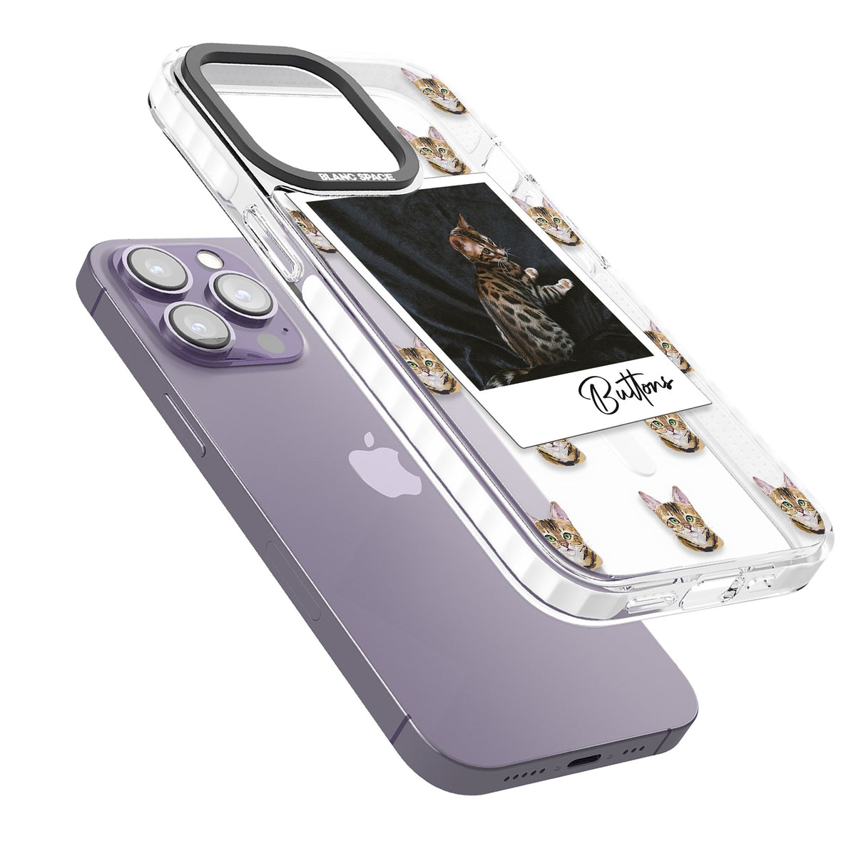 Personalised Bengal Cat Photo iPhone 13 Pro / iPhone 13 Pro Max / iPhone 14 Pro / iPhone 14 Pro Max / iPhone 15 Pro / iPhone 15 Pro Max Impact Pro Clear Phone Case angled