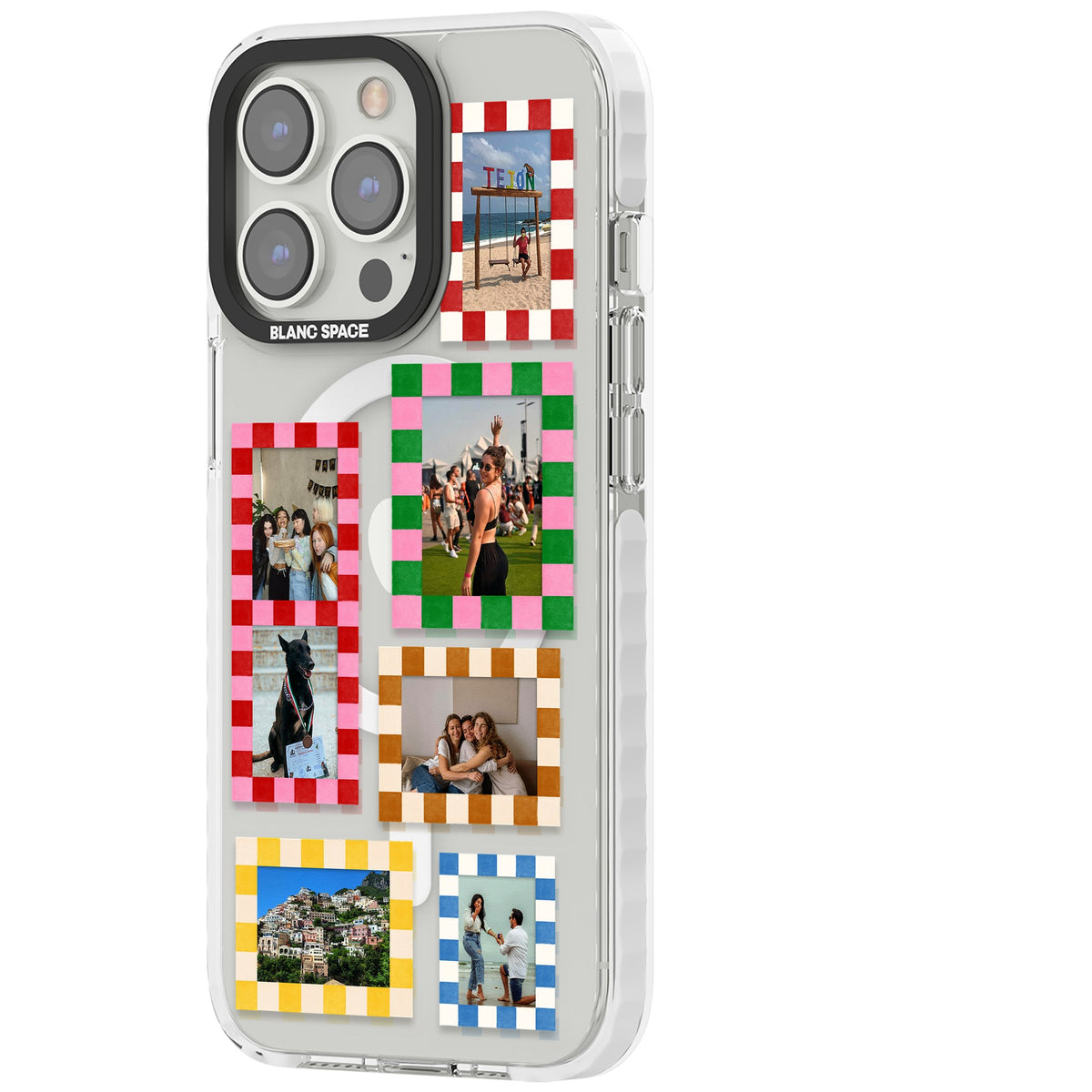 Personalised Italian Check Frames iPhone 13 Pro / iPhone 13 Pro Max / iPhone 14 Pro / iPhone 14 Pro Max / iPhone 15 Pro / iPhone 15 Pro Max Impact Pro Clear Phone Case side