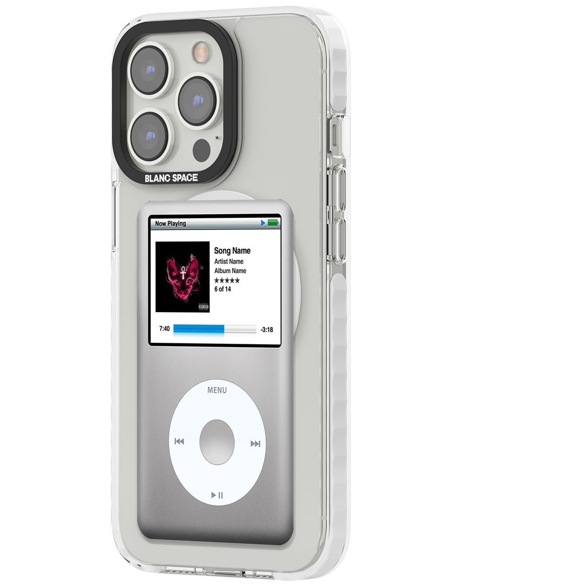 Personalised Classic Ipod iPhone 13 Pro / iPhone 13 Pro Max / iPhone 14 Pro / iPhone 14 Pro Max / iPhone 15 Pro / iPhone 15 Pro Max Impact Pro Clear Phone Case side