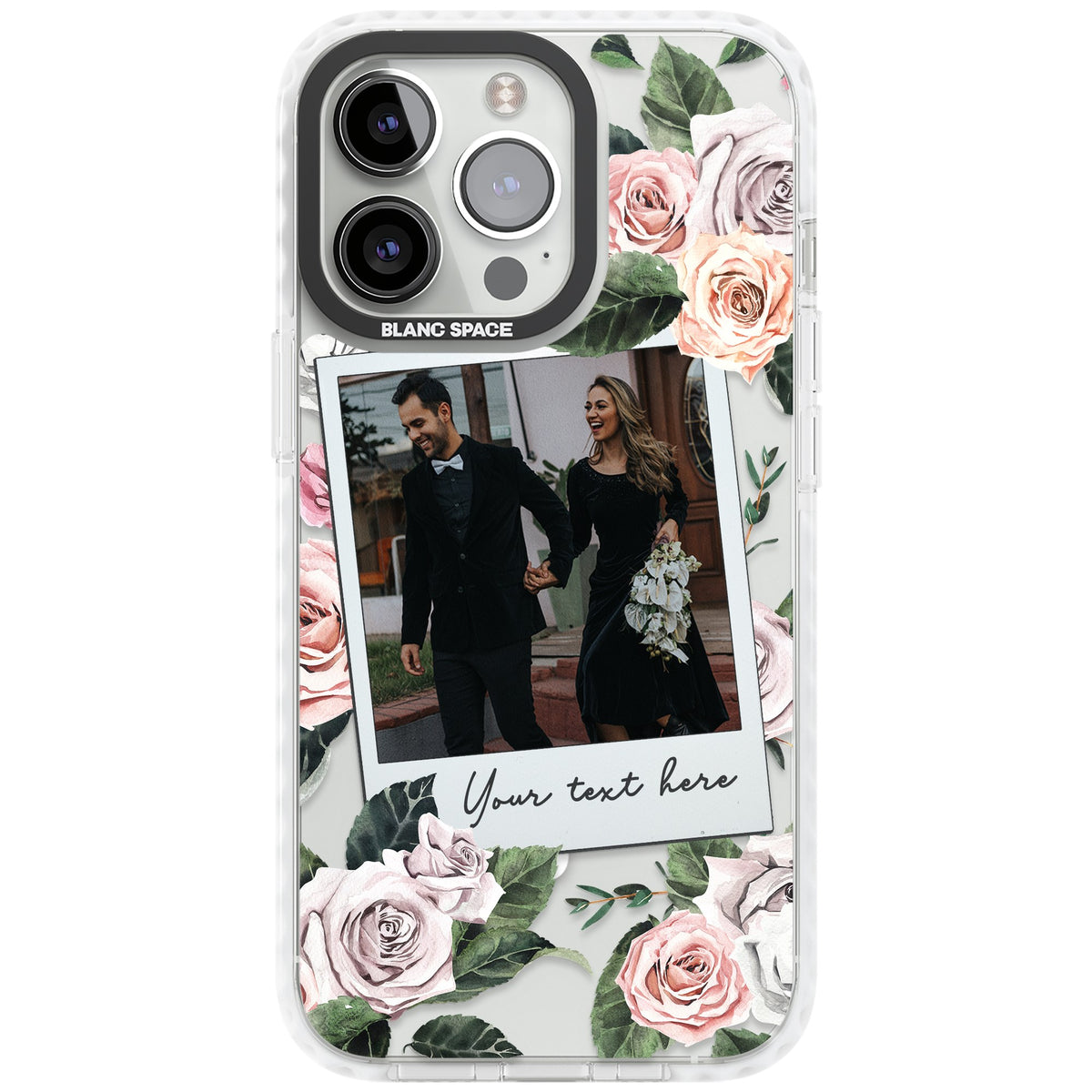 Personalised Floral Polaroid iPhone 13 Pro / iPhone 13 Pro Max / iPhone 14 Pro / iPhone 14 Pro Max / iPhone 15 Pro / iPhone 15 Pro Max Impact Pro Clear Phone Case front