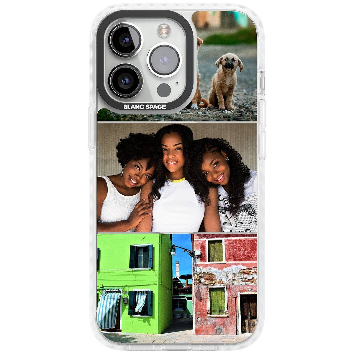 Personalised 3 Photo Grid iPhone 13 Pro / iPhone 13 Pro Max / iPhone 14 Pro / iPhone 14 Pro Max / iPhone 15 Pro / iPhone 15 Pro Max Impact Pro Clear Phone Case front