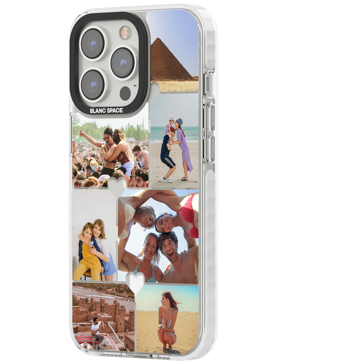 Personalised Heart Photo Grid iPhone 13 Pro / iPhone 13 Pro Max / iPhone 14 Pro / iPhone 14 Pro Max / iPhone 15 Pro / iPhone 15 Pro Max Impact Pro Clear Phone Case side