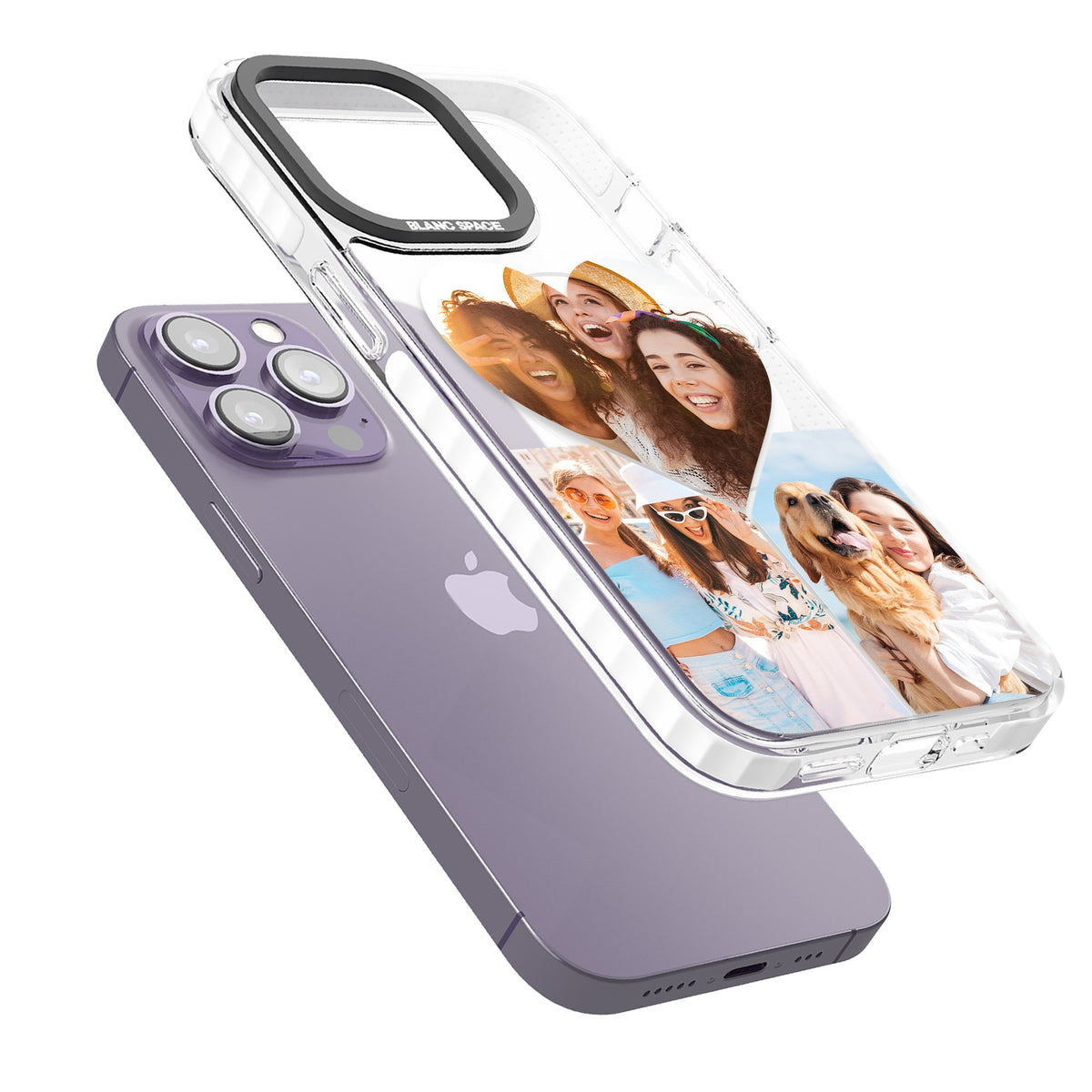 Personalised Heart Photo iPhone 13 Pro / iPhone 13 Pro Max / iPhone 14 Pro / iPhone 14 Pro Max / iPhone 15 Pro / iPhone 15 Pro Max Impact Pro Clear Phone Case angled