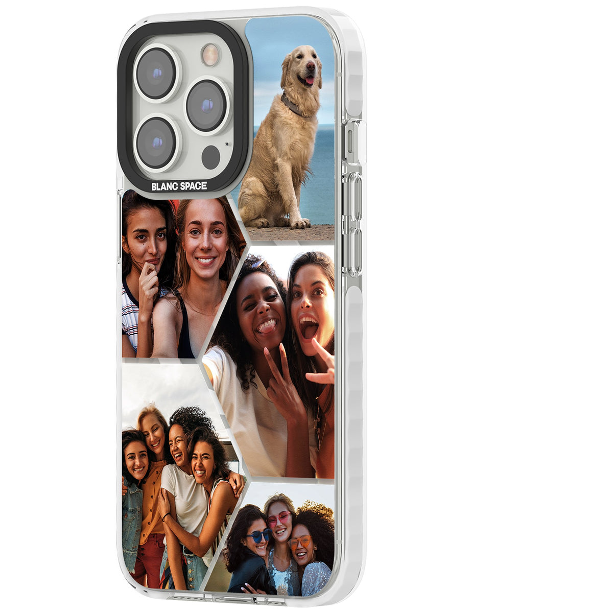 Personalised Beehive Photo Grid iPhone 13 Pro / iPhone 13 Pro Max / iPhone 14 Pro / iPhone 14 Pro Max / iPhone 15 Pro / iPhone 15 Pro Max Impact Pro Clear Phone Case side
