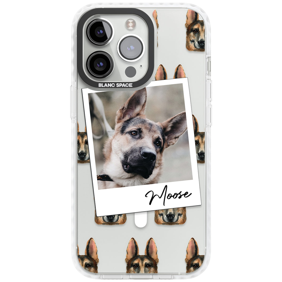 Personalised German Shepherd Instant Camera Photo iPhone 13 Pro / iPhone 13 Pro Max / iPhone 14 Pro / iPhone 14 Pro Max / iPhone 15 Pro / iPhone 15 Pro Max Impact Pro Clear Phone Case front