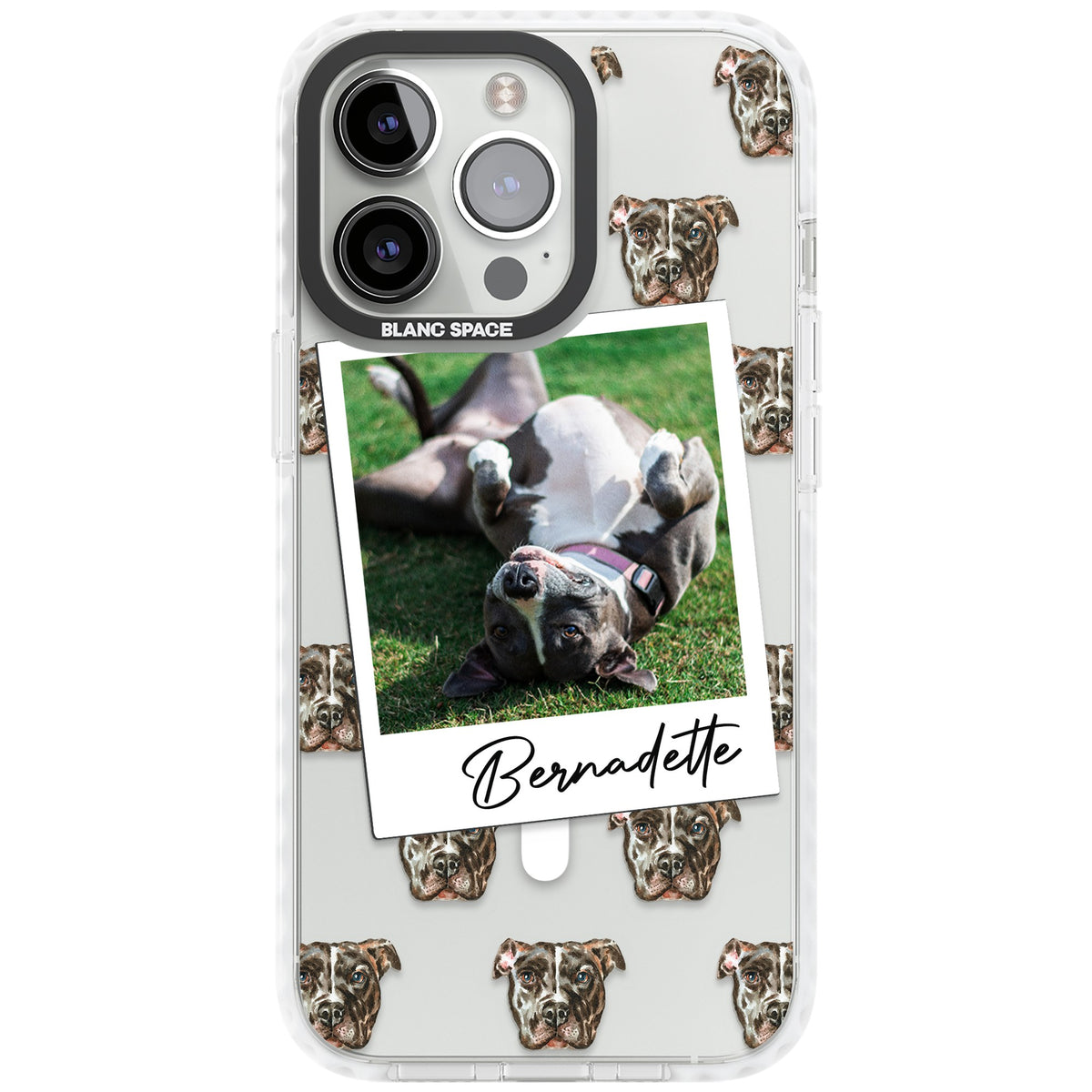 Personalised Staffordshire Bull Terrier Instant Camera Photo iPhone 13 Pro / iPhone 13 Pro Max / iPhone 14 Pro / iPhone 14 Pro Max / iPhone 15 Pro / iPhone 15 Pro Max Impact Pro Clear Phone Case front