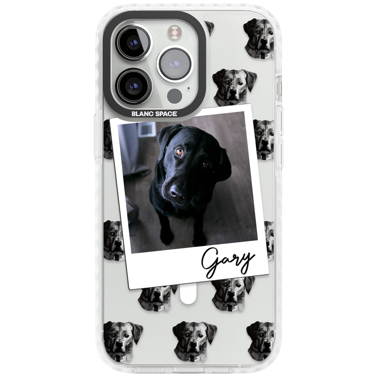 Personalised Black Labrador Instant Camera Photo iPhone 13 Pro / iPhone 13 Pro Max / iPhone 14 Pro / iPhone 14 Pro Max / iPhone 15 Pro / iPhone 15 Pro Max Impact Pro Clear Phone Case front