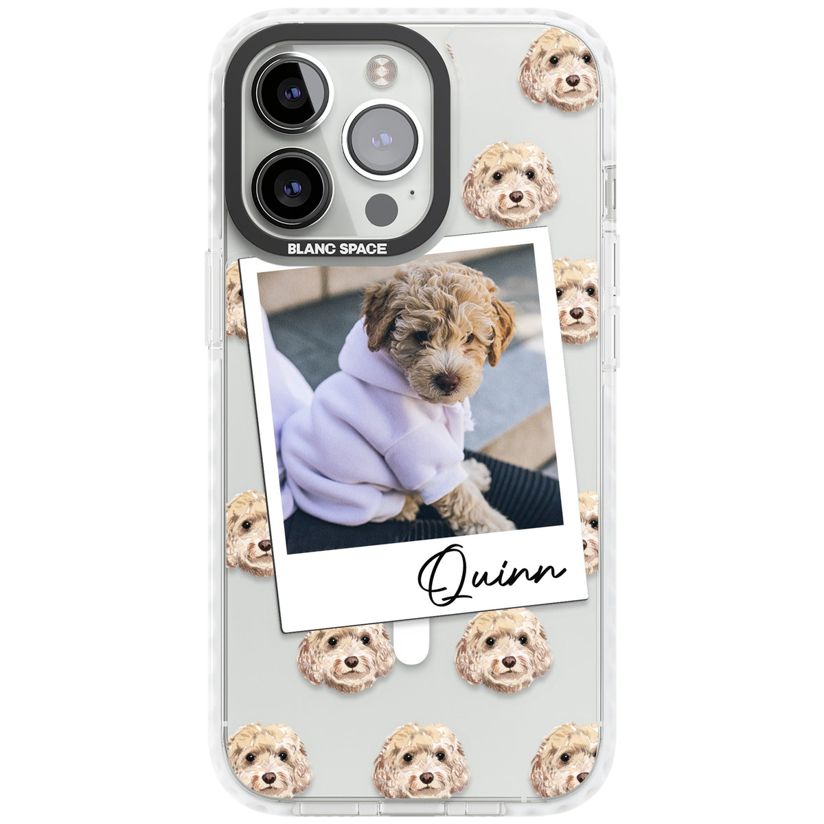 Personalised Cream Cockapoo Instant Camera Photo iPhone 13 Pro / iPhone 13 Pro Max / iPhone 14 Pro / iPhone 14 Pro Max / iPhone 15 Pro / iPhone 15 Pro Max Impact Pro Clear Phone Case front