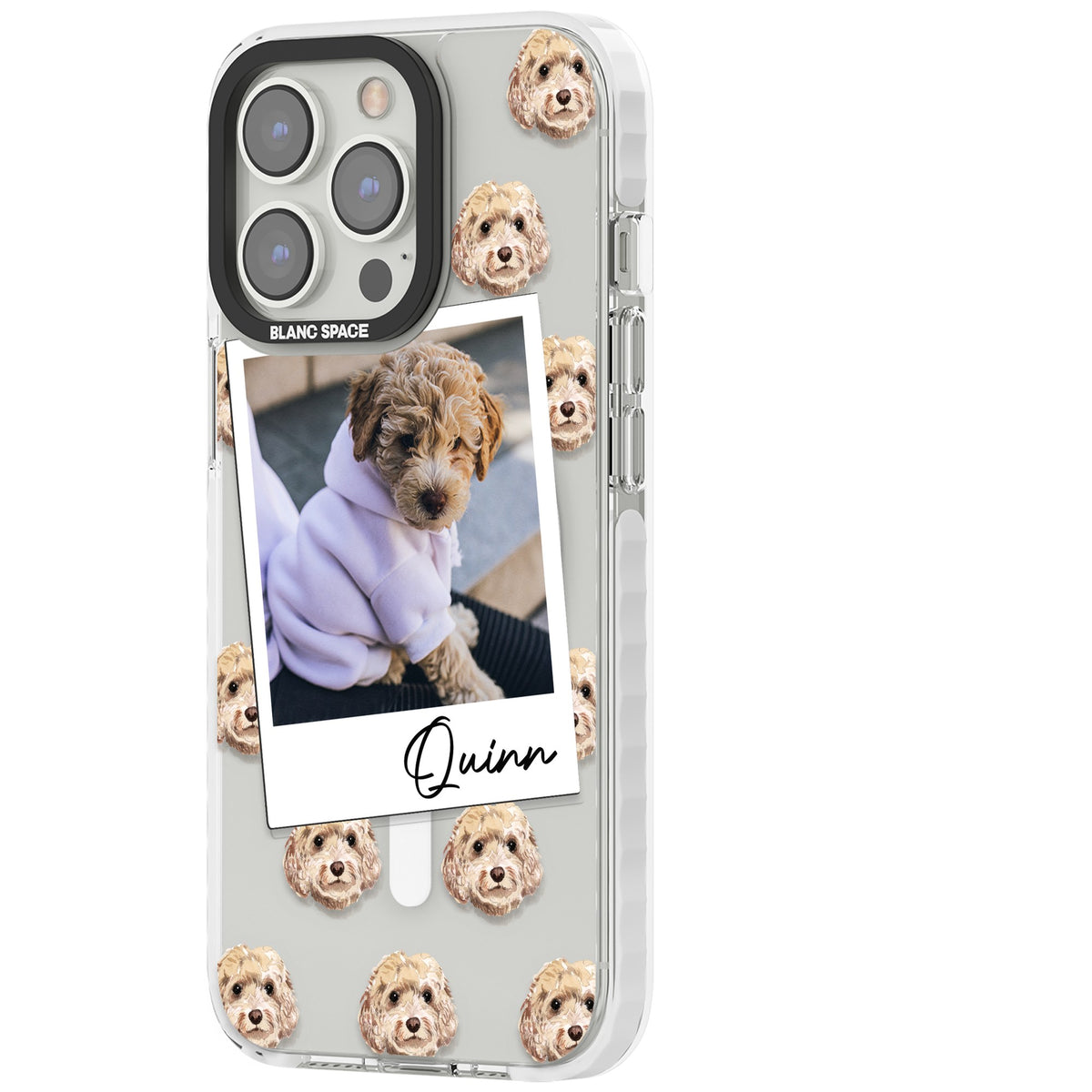 Personalised Cream Cockapoo Instant Camera Photo iPhone 13 Pro / iPhone 13 Pro Max / iPhone 14 Pro / iPhone 14 Pro Max / iPhone 15 Pro / iPhone 15 Pro Max Impact Pro Clear Phone Case side