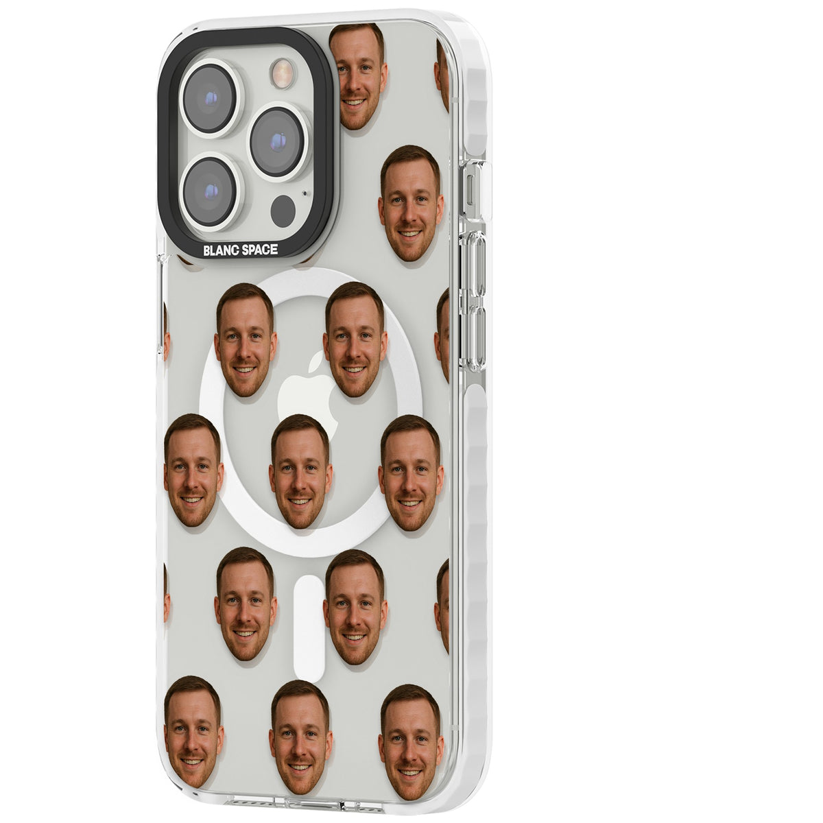 Face Pattern iPhone 13 Pro / iPhone 13 Pro Max / iPhone 14 Pro / iPhone 14 Pro Max / iPhone 15 Pro / iPhone 15 Pro Max Impact Pro Clear Phone Case side