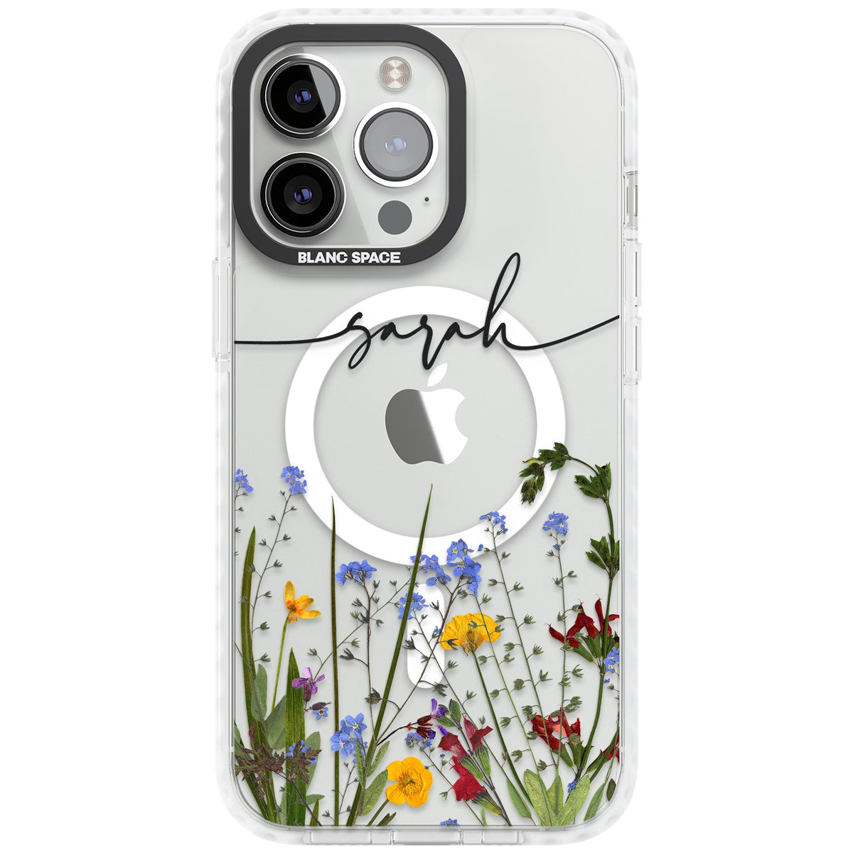 Personalised Wildflower Script iPhone 13 Pro / iPhone 13 Pro Max / iPhone 14 Pro / iPhone 14 Pro Max / iPhone 15 Pro / iPhone 15 Pro Max Impact Pro Clear Phone Case front