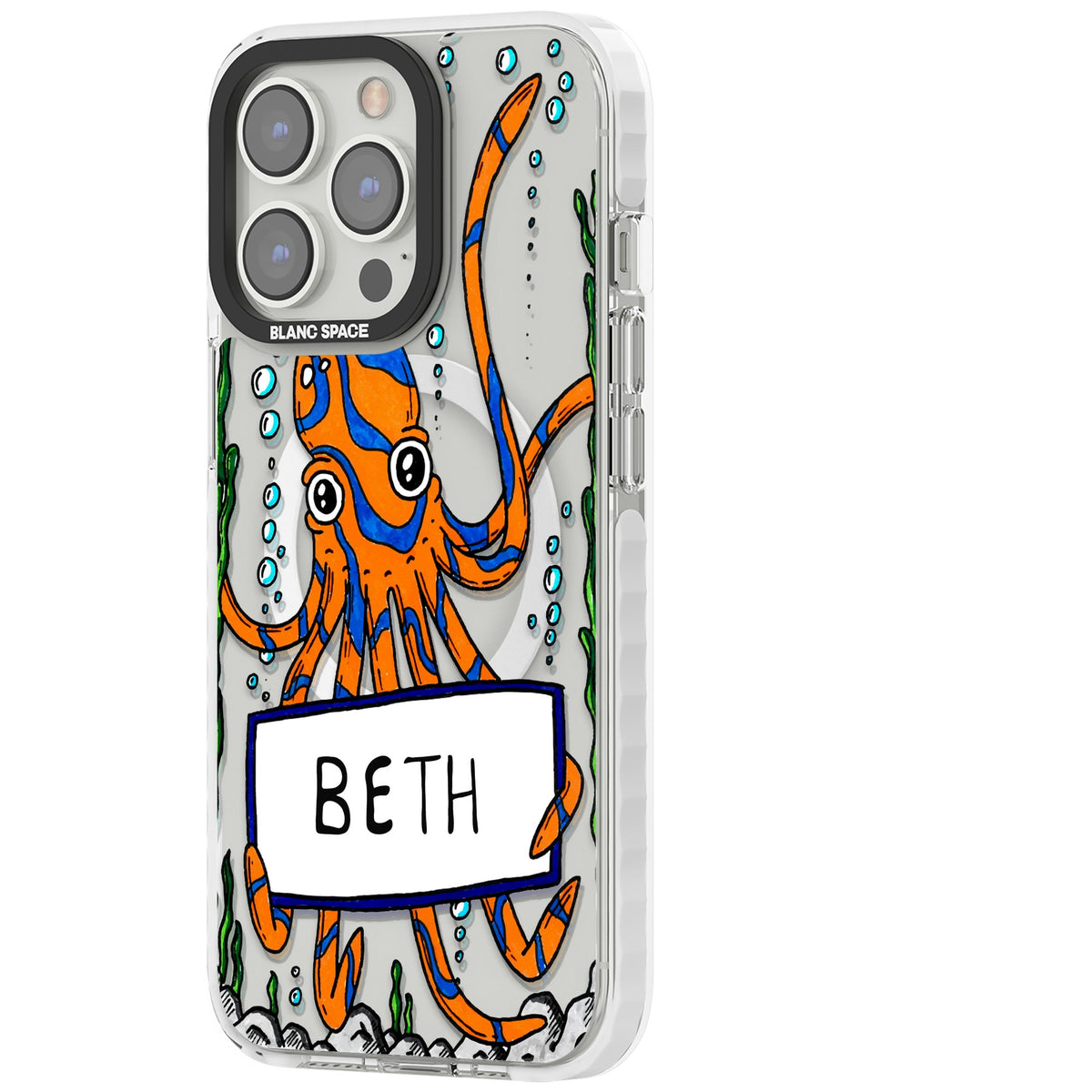Personalised Octo iPhone 13 Pro / iPhone 13 Pro Max / iPhone 14 Pro / iPhone 14 Pro Max / iPhone 15 Pro / iPhone 15 Pro Max Impact Pro Clear Phone Case side