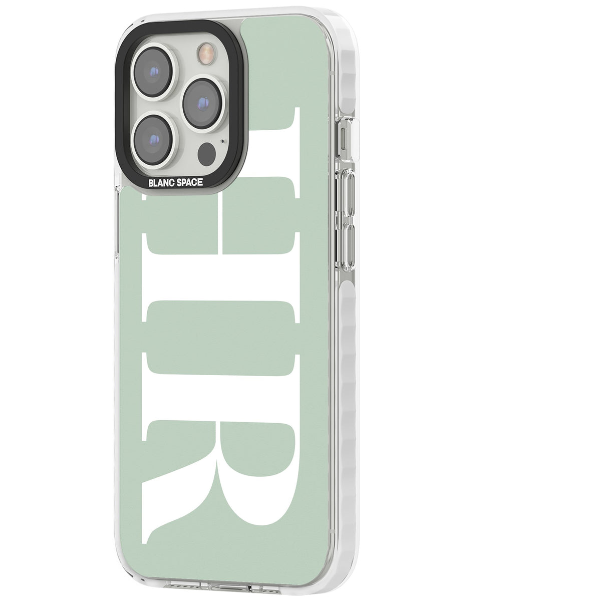 Personalised White & Seafoam Letters iPhone 13 Pro / iPhone 13 Pro Max / iPhone 14 Pro / iPhone 14 Pro Max / iPhone 15 Pro / iPhone 15 Pro Max Impact Pro Clear Phone Case side