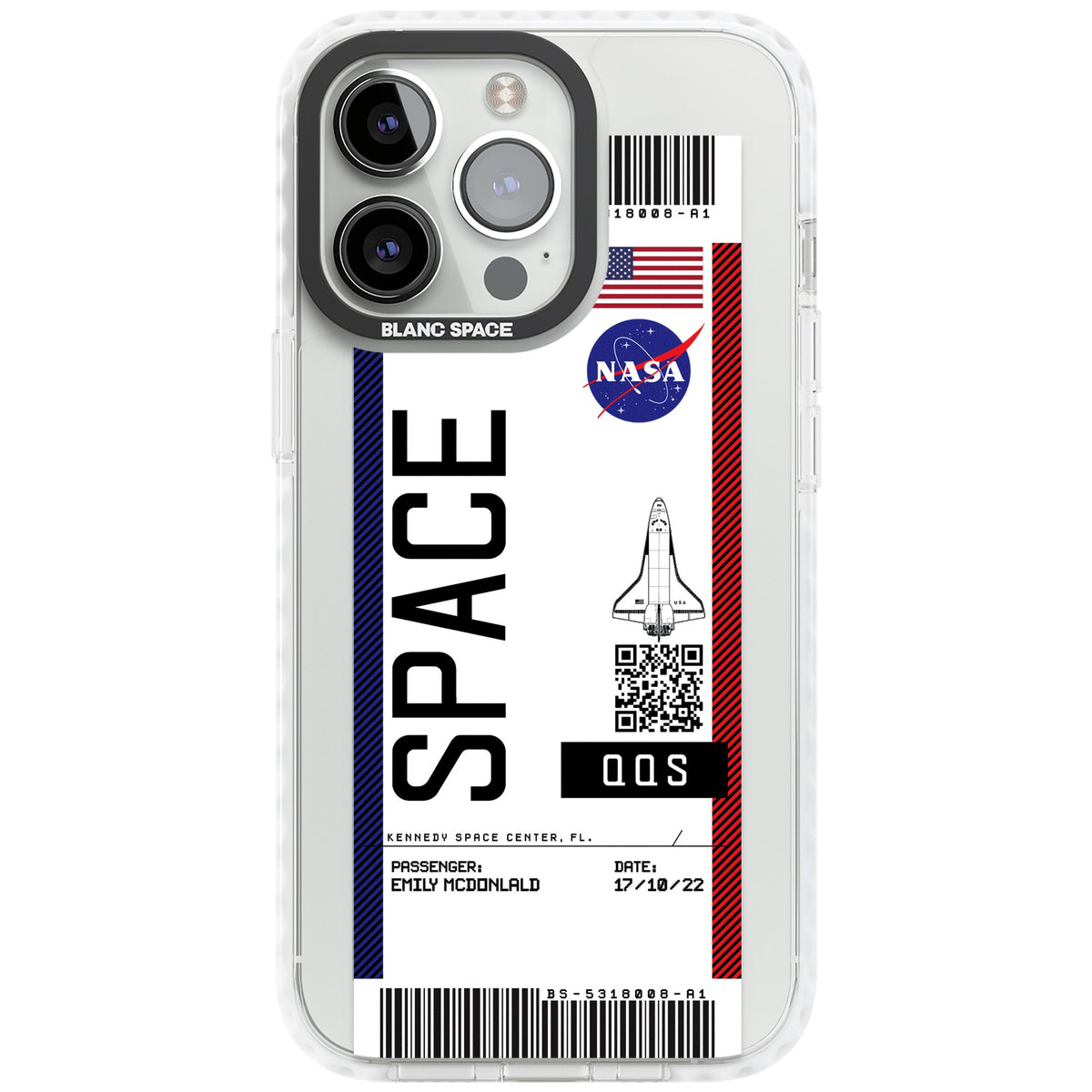 Personalised Nasa Boarding Pass (Light) iPhone 13 Pro / iPhone 13 Pro Max / iPhone 14 Pro / iPhone 14 Pro Max / iPhone 15 Pro / iPhone 15 Pro Max Impact Pro Clear Phone Case front