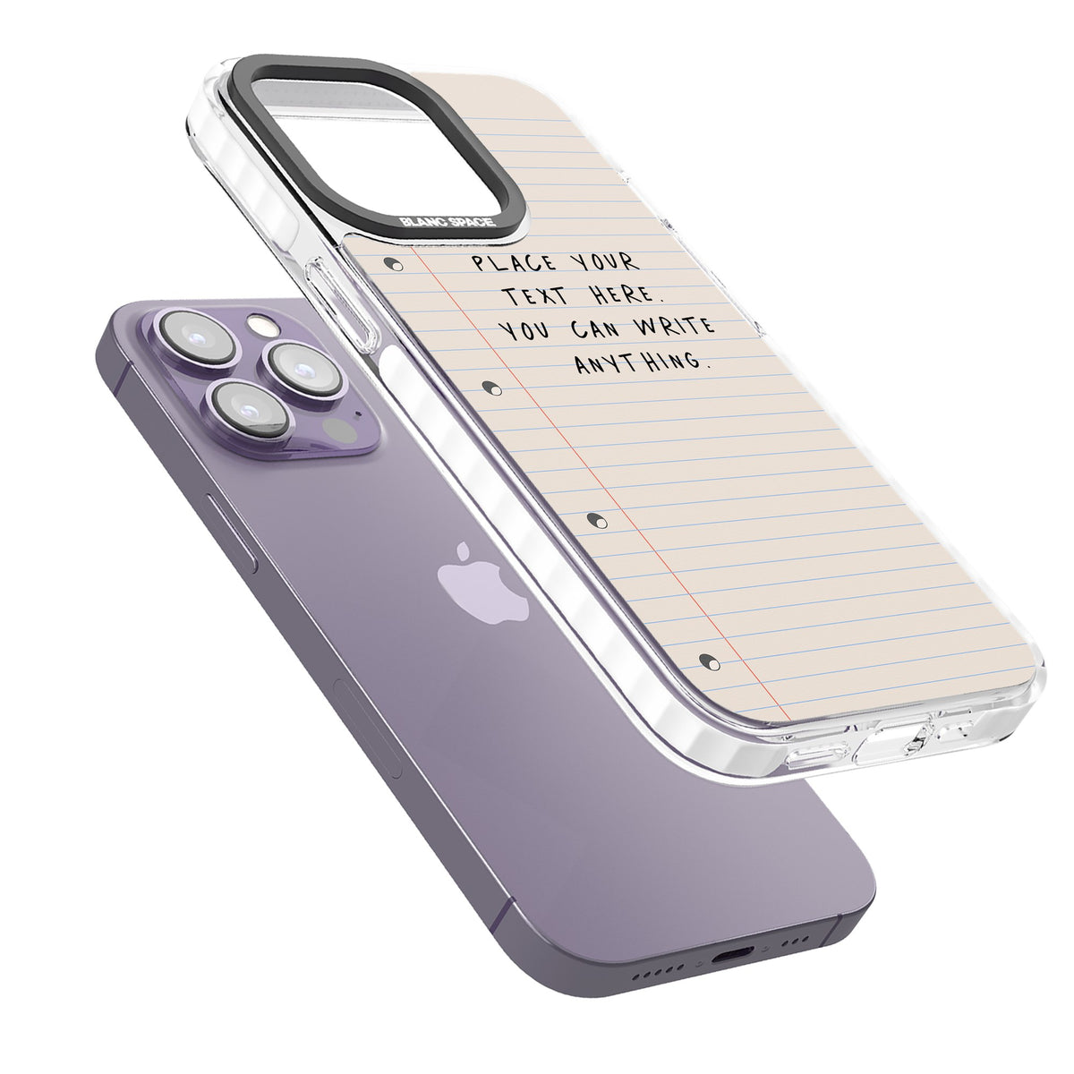 Personalised Lined Paper iPhone 13 Pro / iPhone 13 Pro Max / iPhone 14 Pro / iPhone 14 Pro Max / iPhone 15 Pro / iPhone 15 Pro Max Impact Pro Clear Phone Case angled