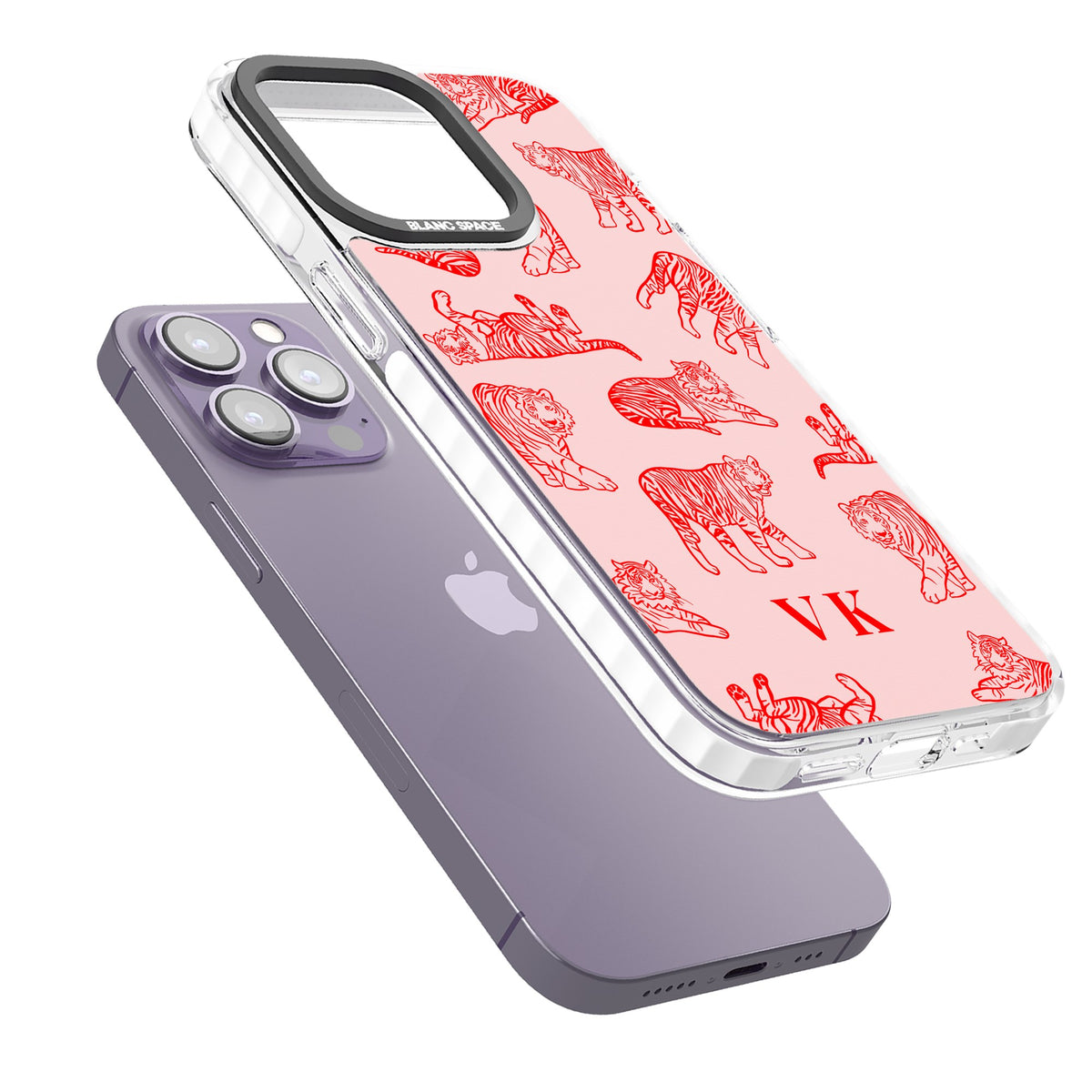 Personalised Scarlet Tiger iPhone 13 Pro / iPhone 13 Pro Max / iPhone 14 Pro / iPhone 14 Pro Max / iPhone 15 Pro / iPhone 15 Pro Max Impact Pro Clear Phone Case angled