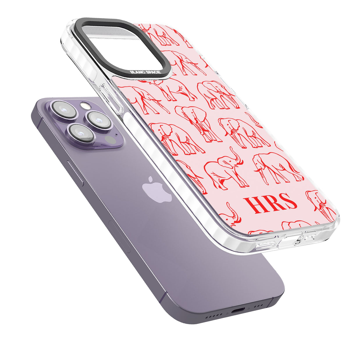 Scarlett Elephants iPhone 13 Pro / iPhone 13 Pro Max / iPhone 14 Pro / iPhone 14 Pro Max / iPhone 15 Pro / iPhone 15 Pro Max Impact Pro Clear Phone Case angled