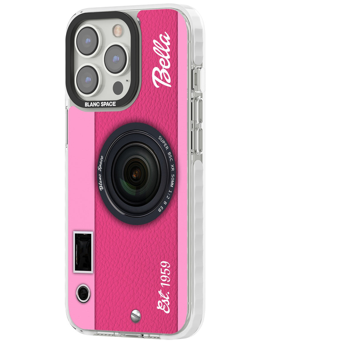 Personalised Pink Dream Camera iPhone 13 Pro / iPhone 13 Pro Max / iPhone 14 Pro / iPhone 14 Pro Max / iPhone 15 Pro / iPhone 15 Pro Max Impact Pro Clear Phone Case side
