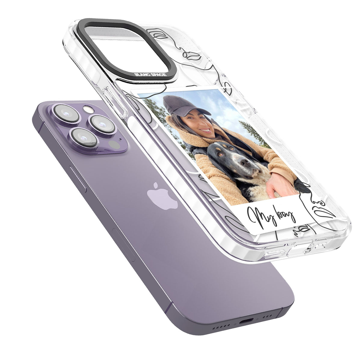 Personalised Abstract Faces Instant Photo iPhone 13 Pro / iPhone 13 Pro Max / iPhone 14 Pro / iPhone 14 Pro Max / iPhone 15 Pro / iPhone 15 Pro Max Impact Pro Clear Phone Case angled
