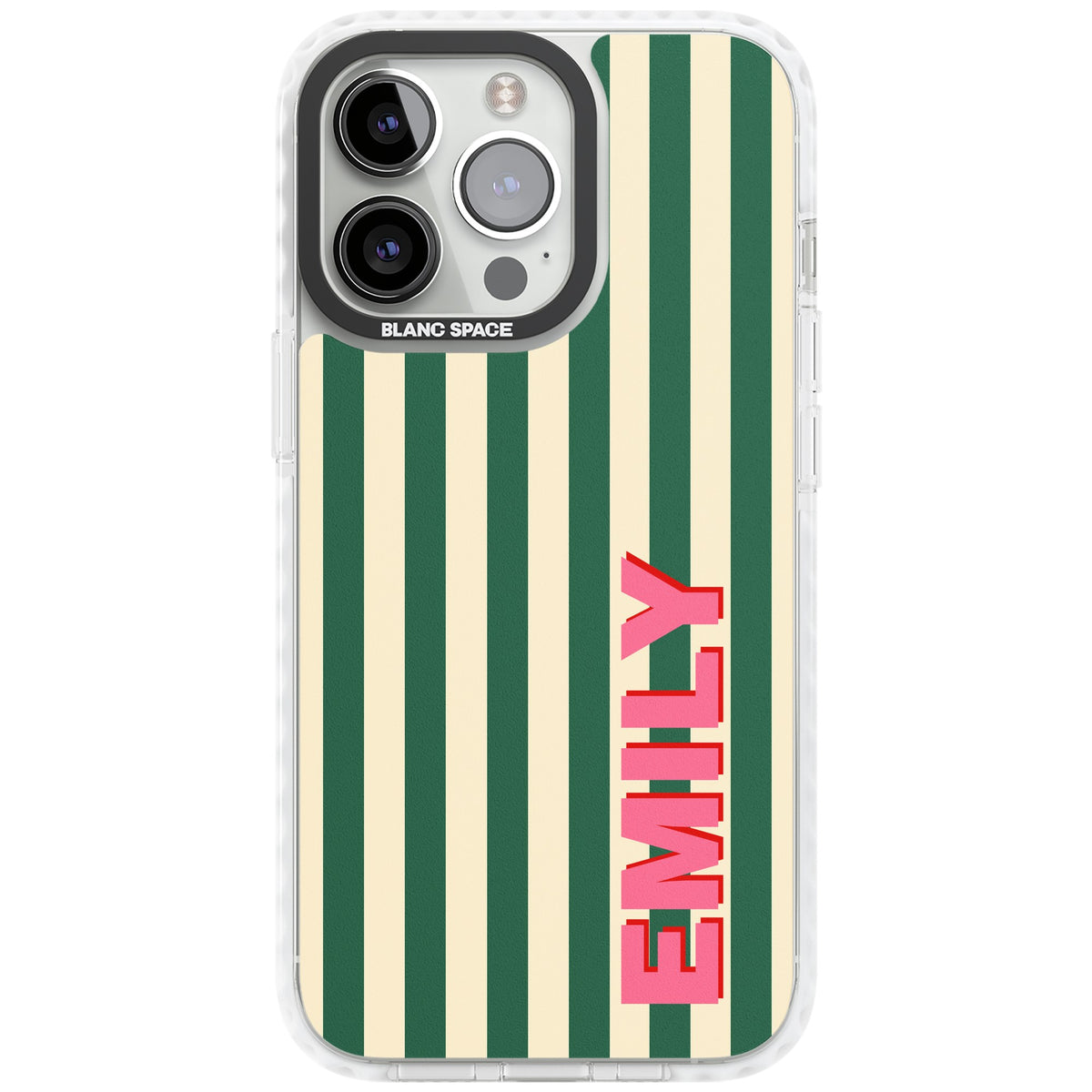 Personalised Wimbledon Stripe iPhone 13 Pro / iPhone 13 Pro Max / iPhone 14 Pro / iPhone 14 Pro Max / iPhone 15 Pro / iPhone 15 Pro Max Impact Pro Clear Phone Case front