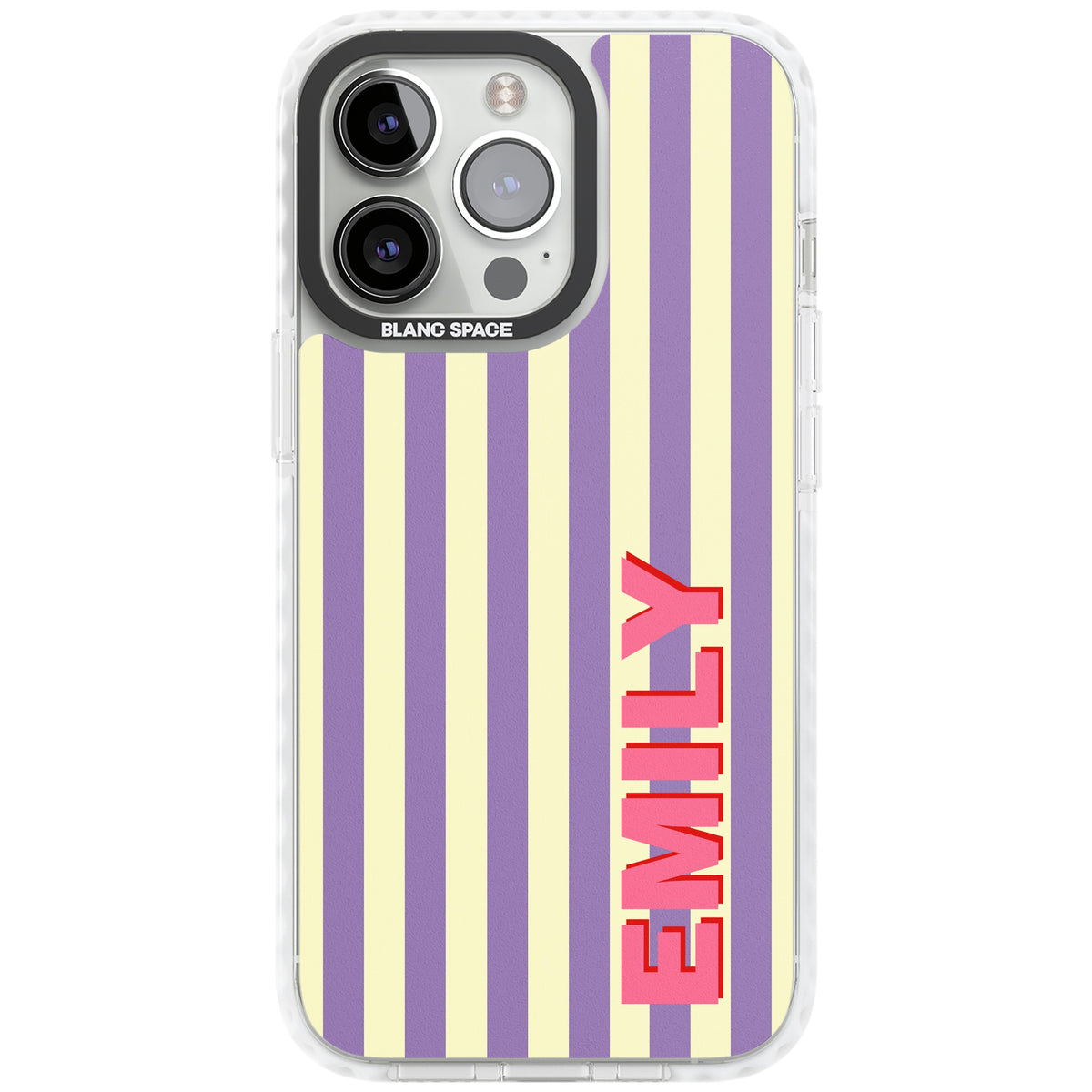 Personalised Valensole Stripe iPhone 13 Pro / iPhone 13 Pro Max / iPhone 14 Pro / iPhone 14 Pro Max / iPhone 15 Pro / iPhone 15 Pro Max Impact Pro Clear Phone Case front
