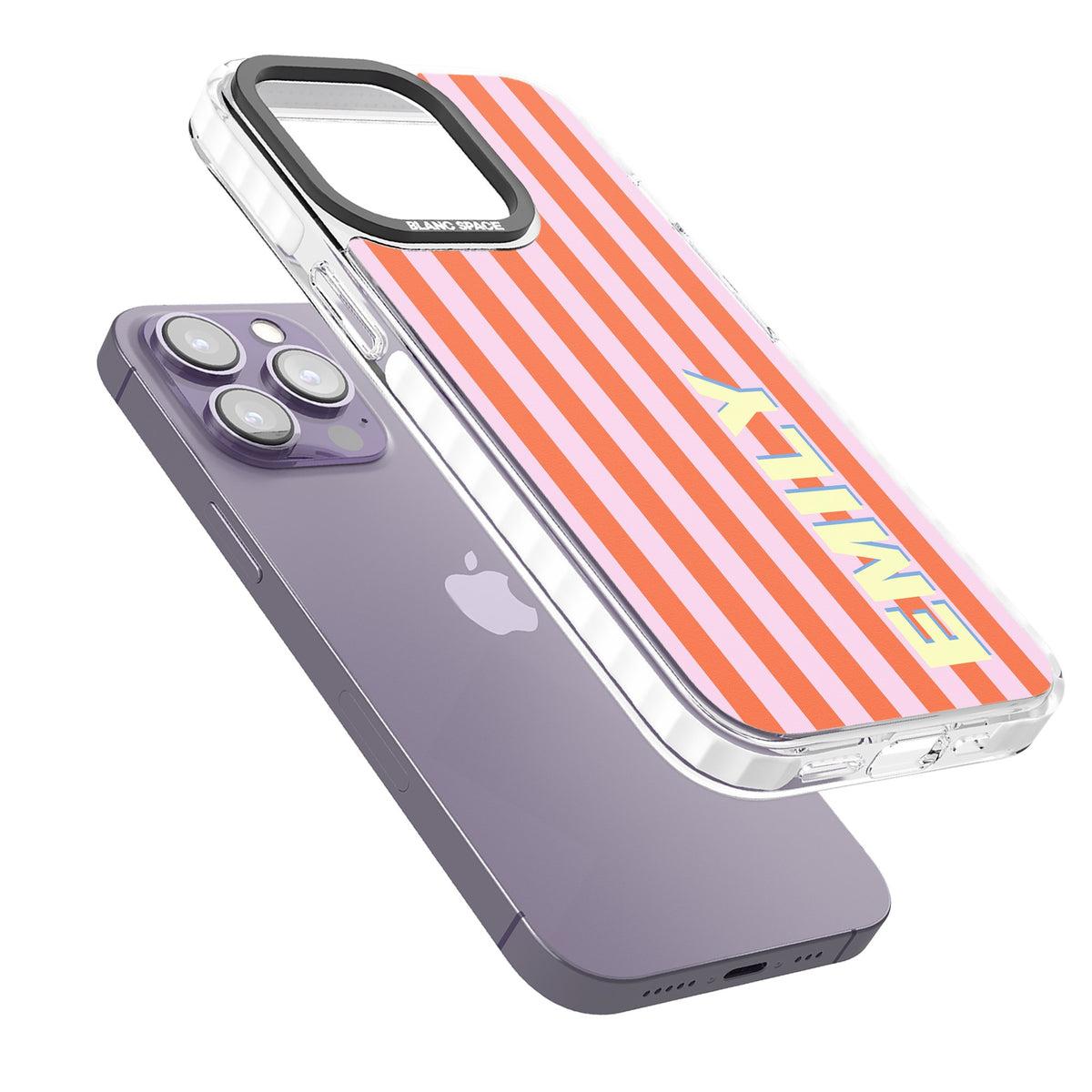 Personalised Havana Stripe iPhone 13 Pro / iPhone 13 Pro Max / iPhone 14 Pro / iPhone 14 Pro Max / iPhone 15 Pro / iPhone 15 Pro Max Impact Pro Clear Phone Case angled