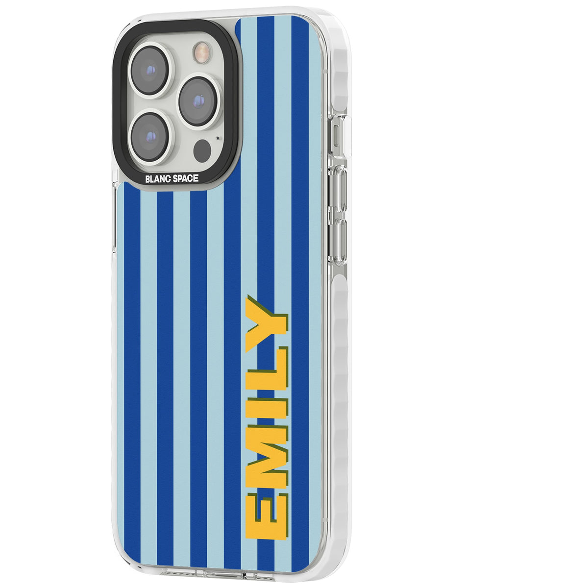 Personalised Athenian Stripe iPhone 13 Pro / iPhone 13 Pro Max / iPhone 14 Pro / iPhone 14 Pro Max / iPhone 15 Pro / iPhone 15 Pro Max Impact Pro Clear Phone Case side