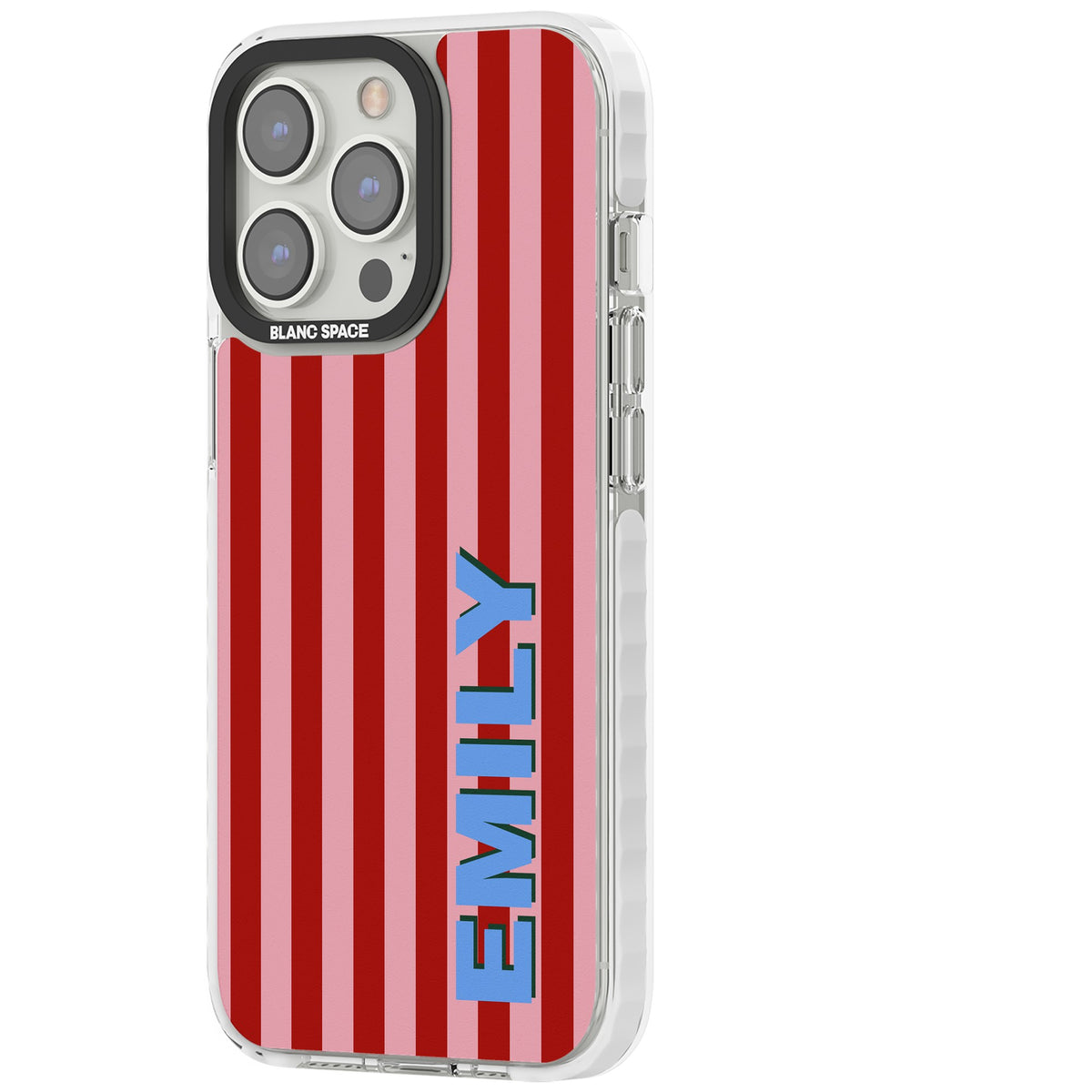 Personalised Market Stripe iPhone 13 Pro / iPhone 13 Pro Max / iPhone 14 Pro / iPhone 14 Pro Max / iPhone 15 Pro / iPhone 15 Pro Max Impact Pro Clear Phone Case side