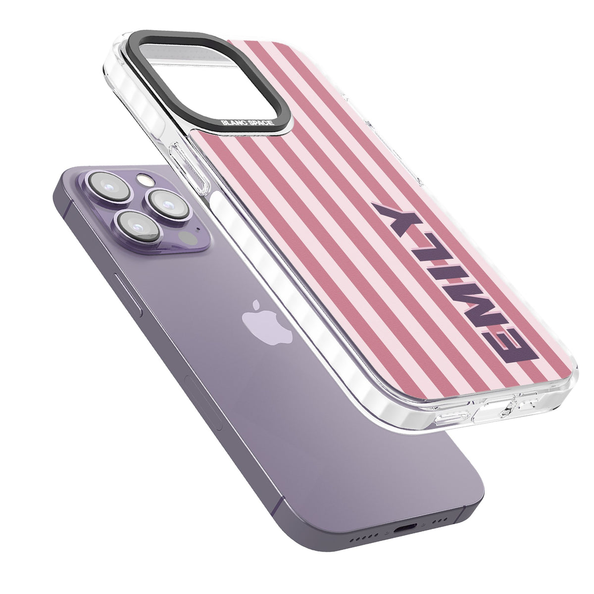 Personalised Victoria Stripe iPhone 13 Pro / iPhone 13 Pro Max / iPhone 14 Pro / iPhone 14 Pro Max / iPhone 15 Pro / iPhone 15 Pro Max Impact Pro Clear Phone Case angled