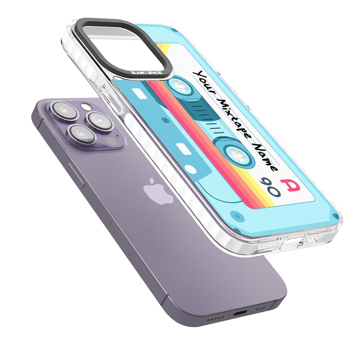 Personalised Retro Mixtape Sporty iPhone 13 Pro / iPhone 13 Pro Max / iPhone 14 Pro / iPhone 14 Pro Max / iPhone 15 Pro / iPhone 15 Pro Max Impact Pro Clear Phone Case angled