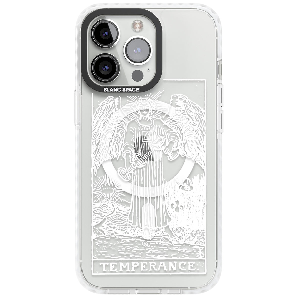 Personalised Temperance Tarot Card (White) iPhone 13 Pro / iPhone 13 Pro Max / iPhone 14 Pro / iPhone 14 Pro Max / iPhone 15 Pro / iPhone 15 Pro Max Impact Pro Clear Phone Case front