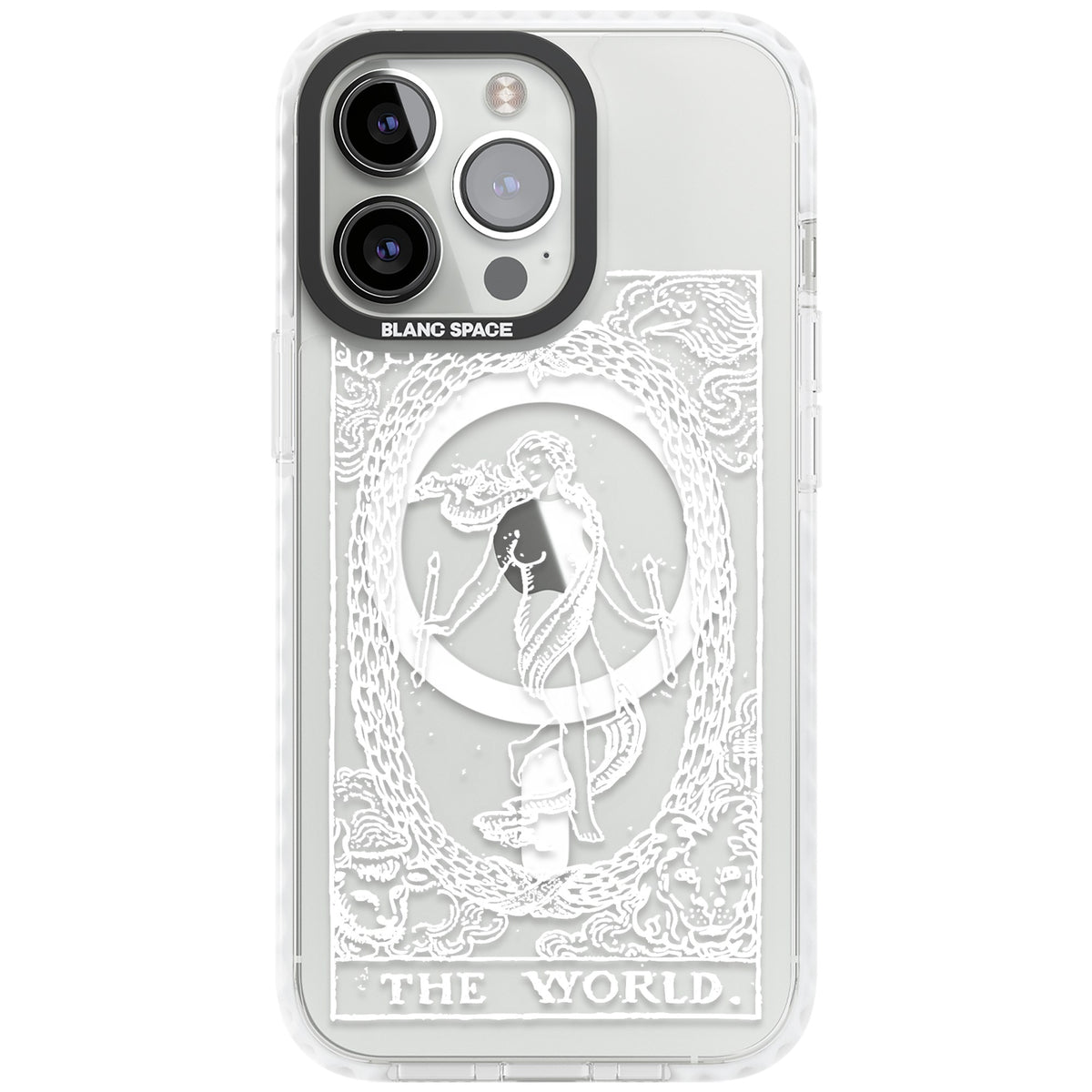 Personalised The World Tarot Card (White) iPhone 13 Pro / iPhone 13 Pro Max / iPhone 14 Pro / iPhone 14 Pro Max / iPhone 15 Pro / iPhone 15 Pro Max Impact Pro Clear Phone Case front