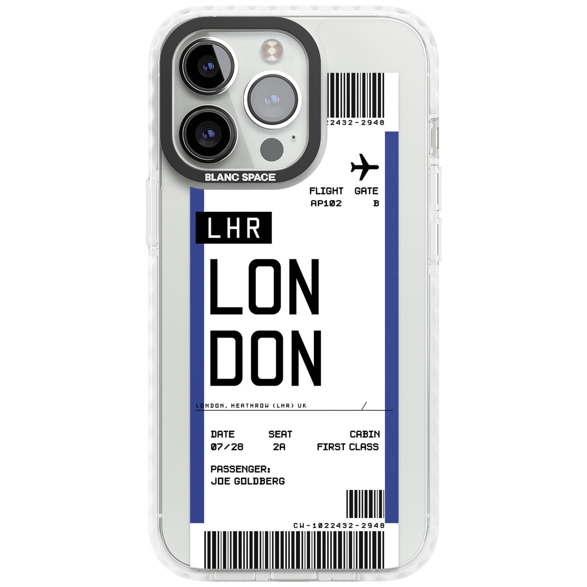 Personalised London Boarding Pass iPhone 13 Pro / iPhone 13 Pro Max / iPhone 14 Pro / iPhone 14 Pro Max / iPhone 15 Pro / iPhone 15 Pro Max Impact Pro Clear Phone Case front