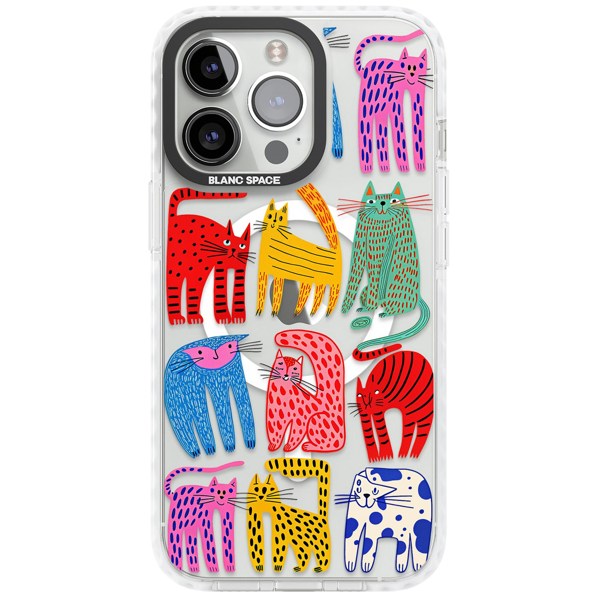 Abstract Cats iPhone 13 Pro / iPhone 13 Pro Max / iPhone 14 Pro / iPhone 14 Pro Max / iPhone 15 Pro / iPhone 15 Pro Max Impact Pro Clear Phone Case front