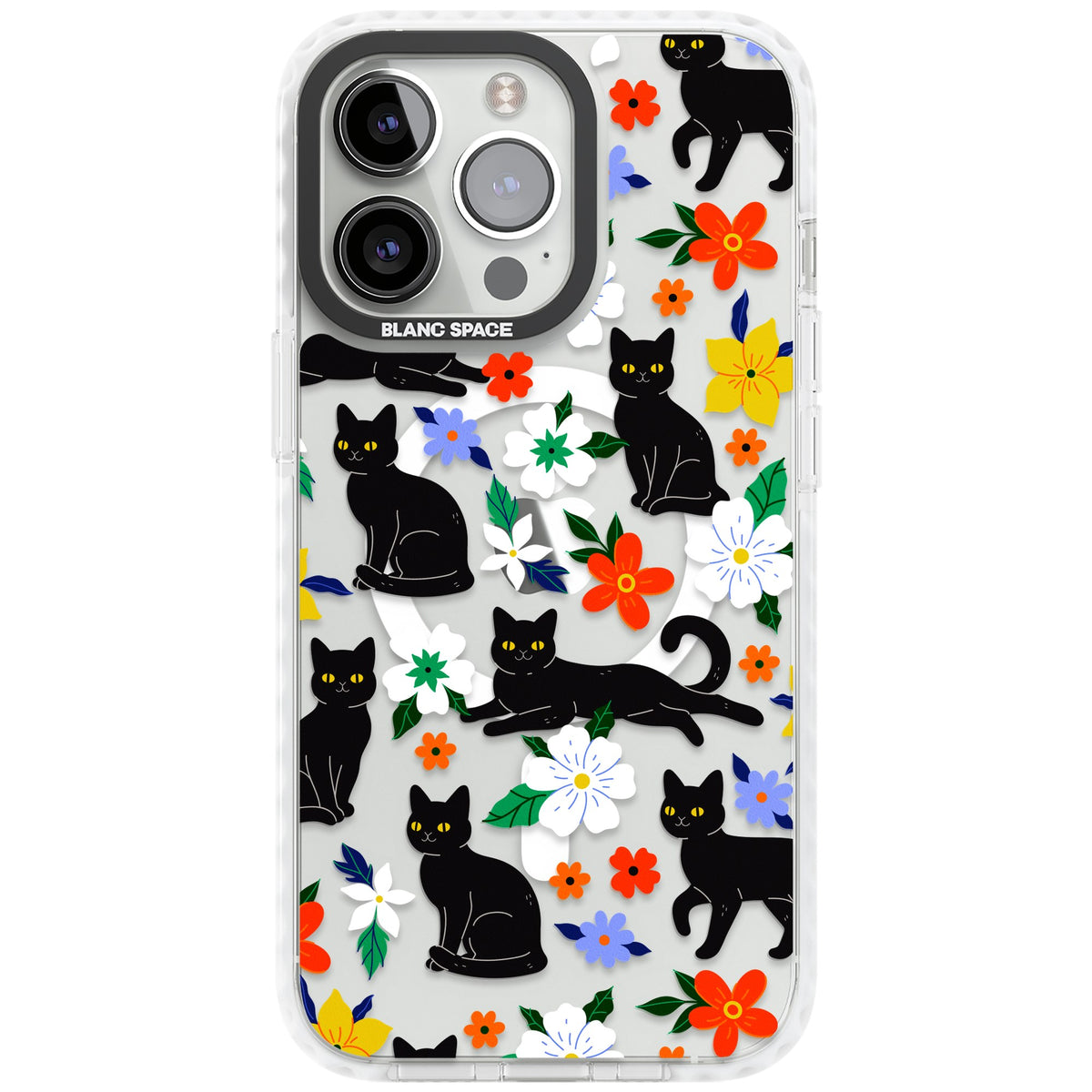 Cat Flowers iPhone 13 Pro / iPhone 13 Pro Max / iPhone 14 Pro / iPhone 14 Pro Max / iPhone 15 Pro / iPhone 15 Pro Max Impact Pro Clear Phone Case front