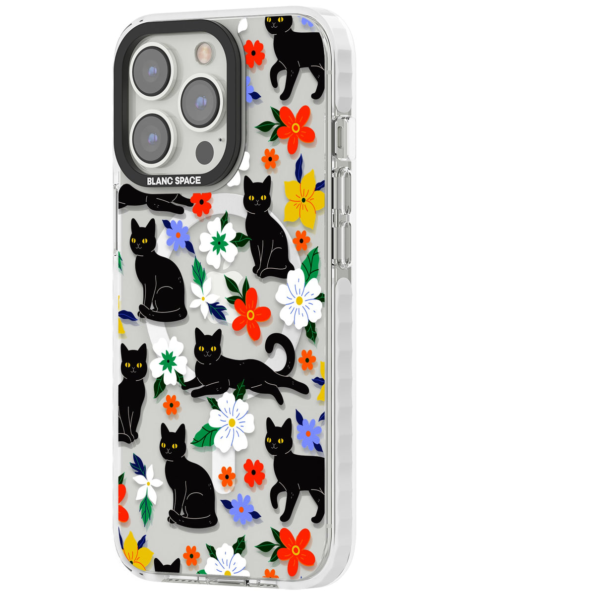 Cat Flowers iPhone 13 Pro / iPhone 13 Pro Max / iPhone 14 Pro / iPhone 14 Pro Max / iPhone 15 Pro / iPhone 15 Pro Max Impact Pro Clear Phone Case side