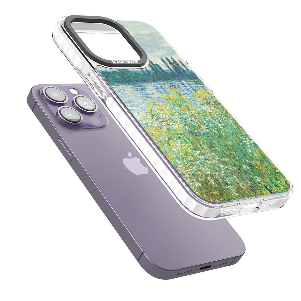 Banks Of The Seine By Claude Monet iPhone 13 Pro / iPhone 13 Pro Max / iPhone 14 Pro / iPhone 14 Pro Max / iPhone 15 Pro / iPhone 15 Pro Max Impact Pro Clear Phone Case angled