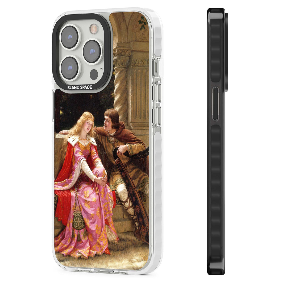 The End of the Song classic art iPhone case featuring a medieval lady in pink gown and her knight in a stone archway | Impact Magsafe case for iPhone 13 Pro, iPhone 14 Pro, iPhone 15 Pro