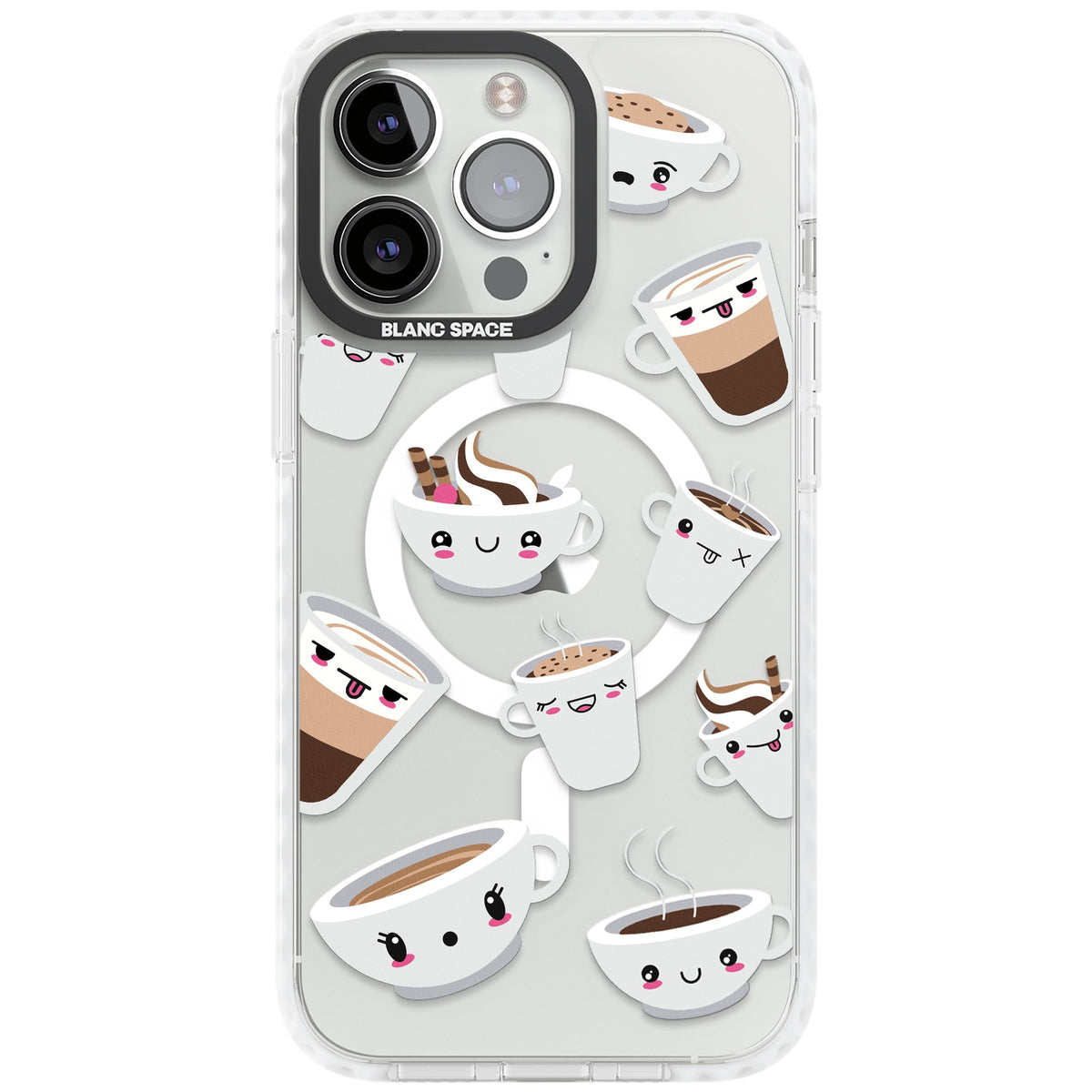 Coffee Faces iPhone 13 Pro / iPhone 13 Pro Max / iPhone 14 Pro / iPhone 14 Pro Max / iPhone 15 Pro / iPhone 15 Pro Max Impact Pro Clear Phone Case front