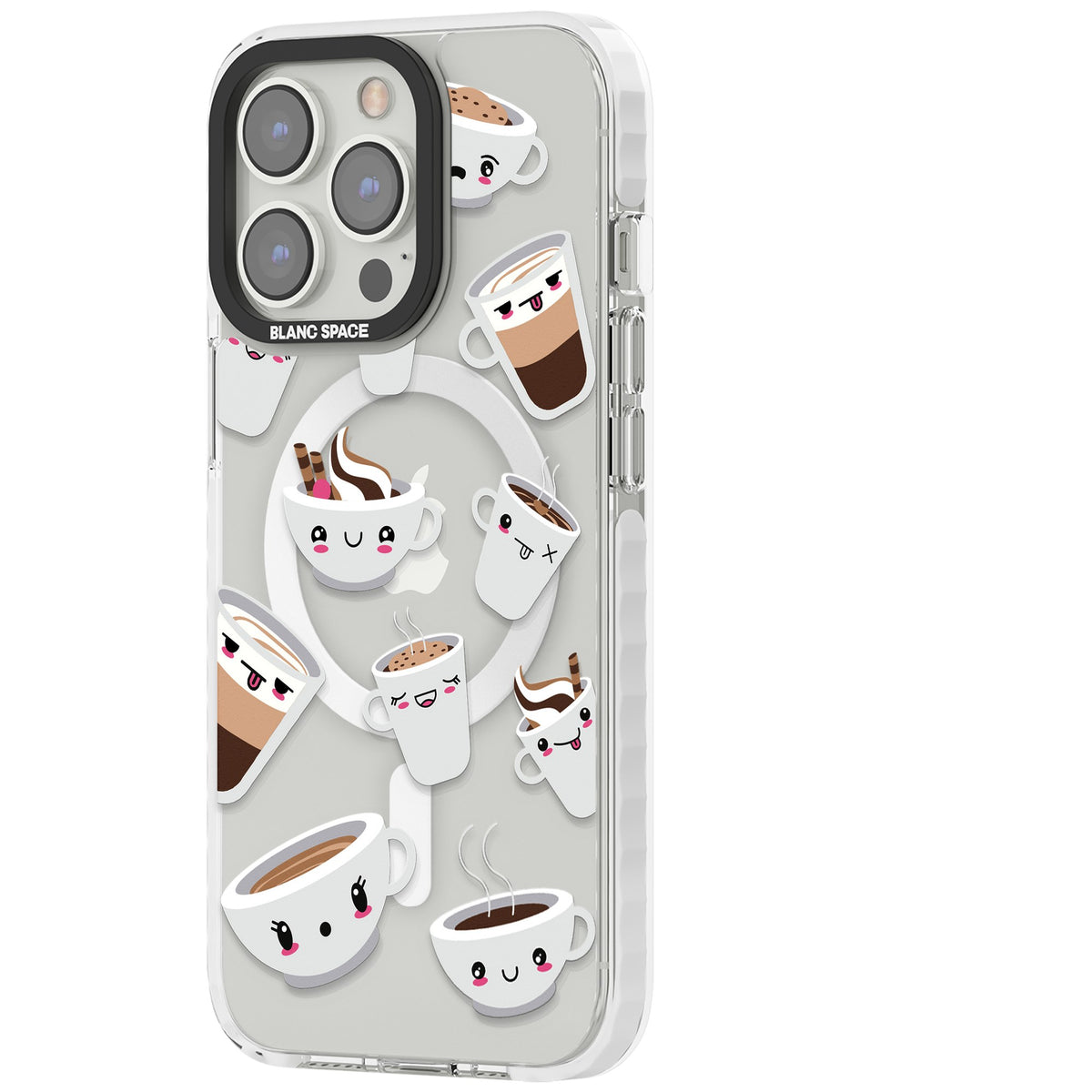 Coffee Faces iPhone 13 Pro / iPhone 13 Pro Max / iPhone 14 Pro / iPhone 14 Pro Max / iPhone 15 Pro / iPhone 15 Pro Max Impact Pro Clear Phone Case side