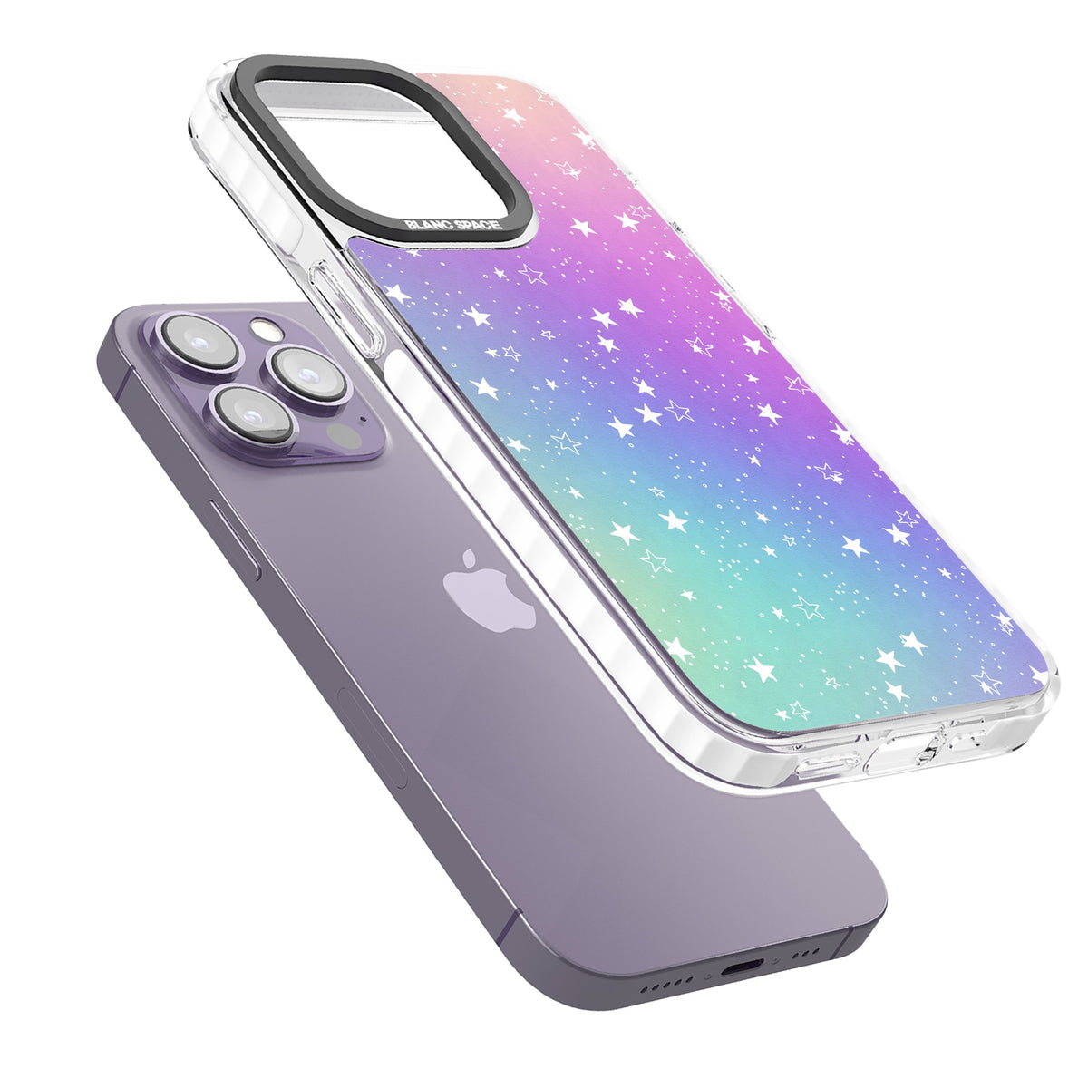 Pastel Starry Sky iPhone 13 Pro / iPhone 13 Pro Max / iPhone 14 Pro / iPhone 14 Pro Max / iPhone 15 Pro / iPhone 15 Pro Max Impact Pro Clear Phone Case angled
