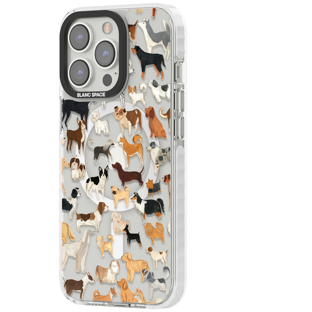 Hand Painted Dogs iPhone 13 Pro / iPhone 13 Pro Max / iPhone 14 Pro / iPhone 14 Pro Max / iPhone 15 Pro / iPhone 15 Pro Max Impact Pro Clear Phone Case side