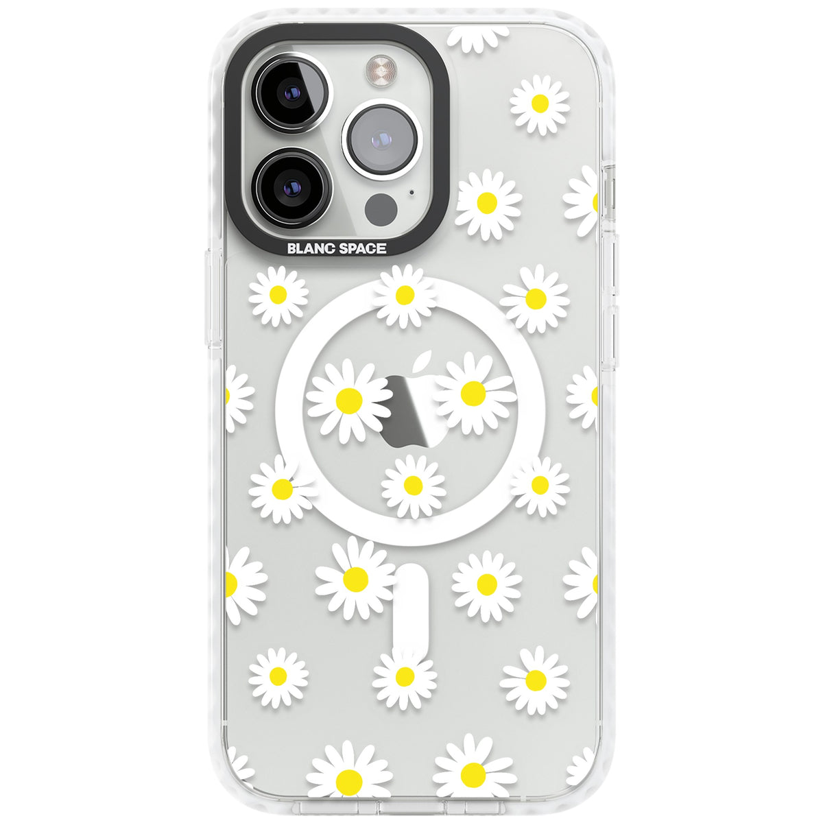 Personalised White Daisy Pattern iPhone 13 Pro / iPhone 13 Pro Max / iPhone 14 Pro / iPhone 14 Pro Max / iPhone 15 Pro / iPhone 15 Pro Max Impact Pro Clear Phone Case front