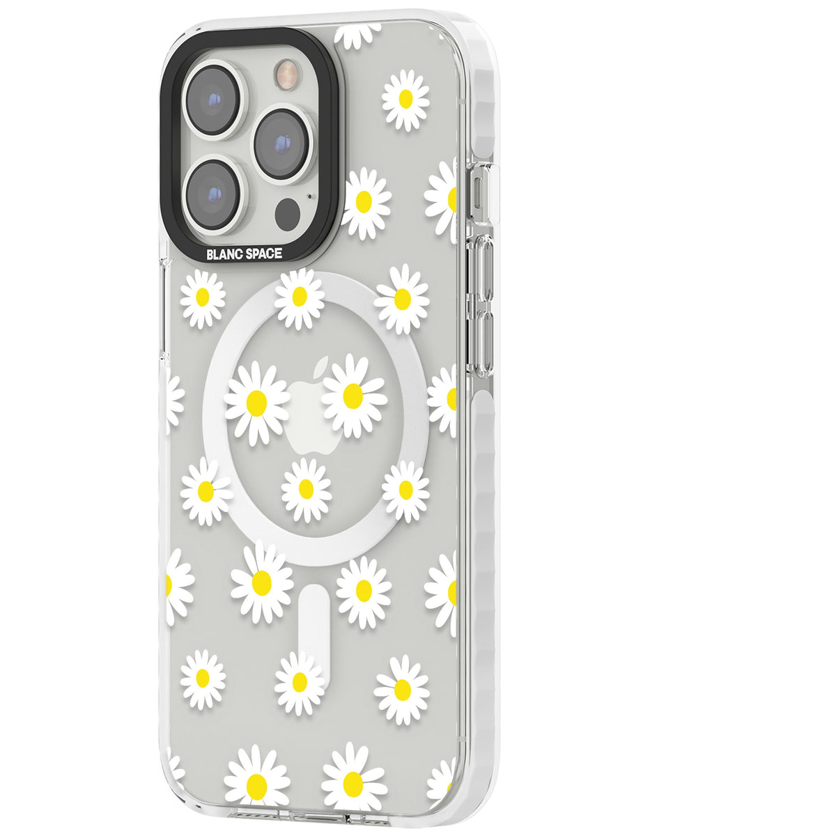 Personalised White Daisy Pattern iPhone 13 Pro / iPhone 13 Pro Max / iPhone 14 Pro / iPhone 14 Pro Max / iPhone 15 Pro / iPhone 15 Pro Max Impact Pro Clear Phone Case side