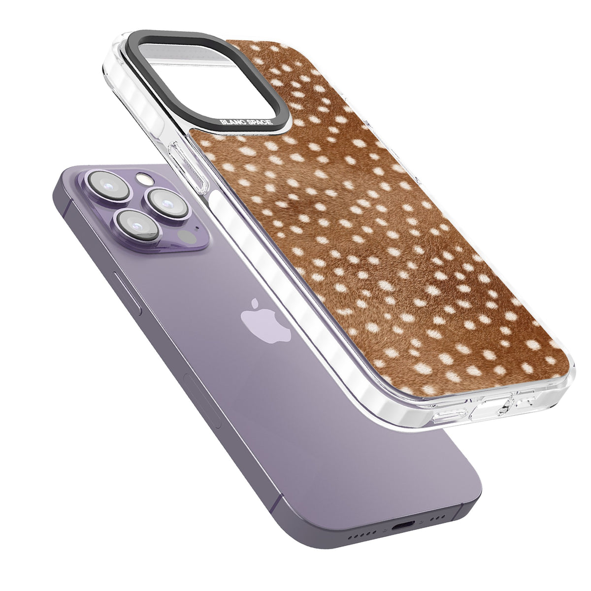 Deer Print iPhone 13 Pro / iPhone 13 Pro Max / iPhone 14 Pro / iPhone 14 Pro Max / iPhone 15 Pro / iPhone 15 Pro Max Impact Pro Clear Phone Case angled