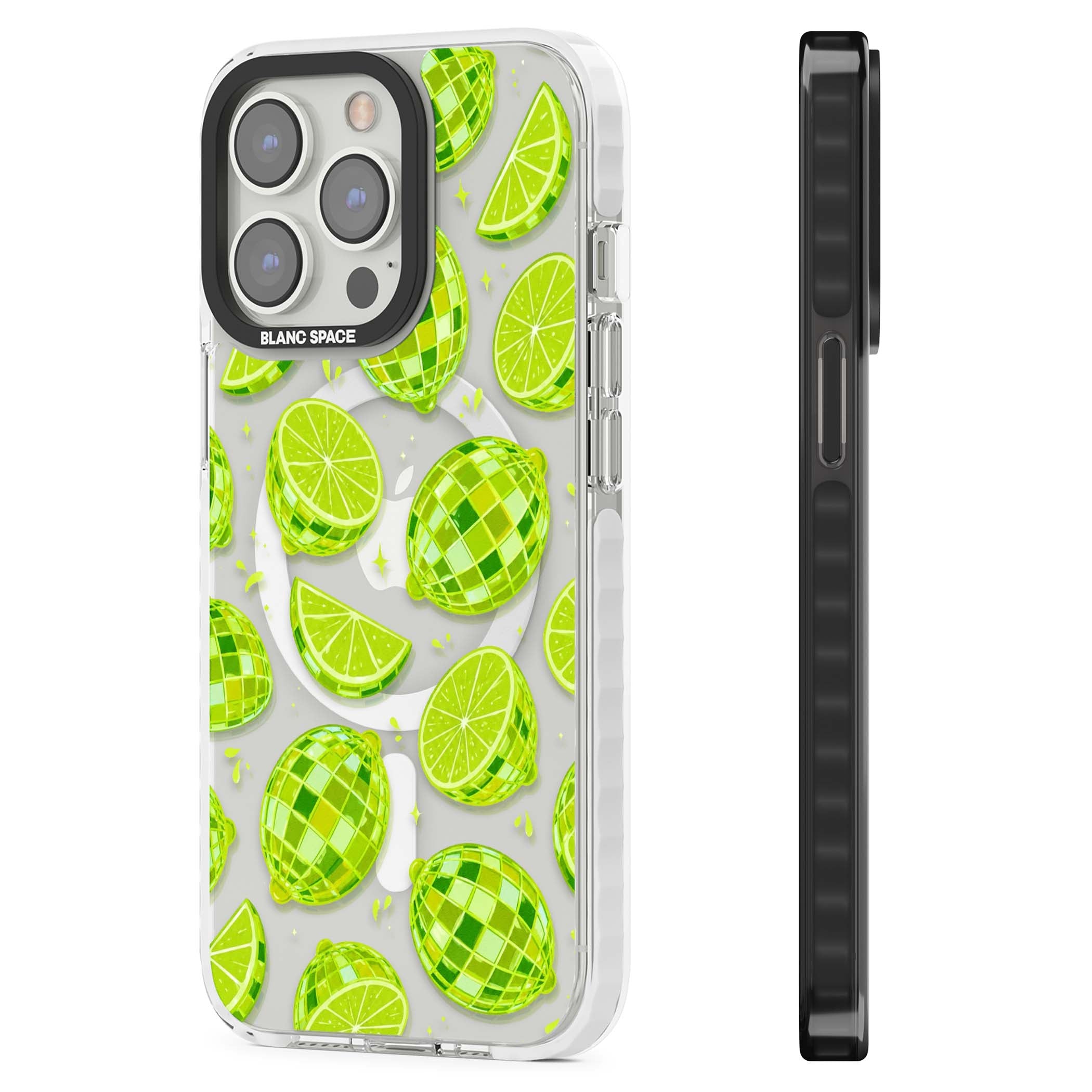 Disco Limes fruit aesthetic iPhone case featuring green disco balls, lime slices and citrus sparkles | Impact Magsafe case for iPhone 13 Pro, iPhone 14 Pro, iPhone 15 Pro